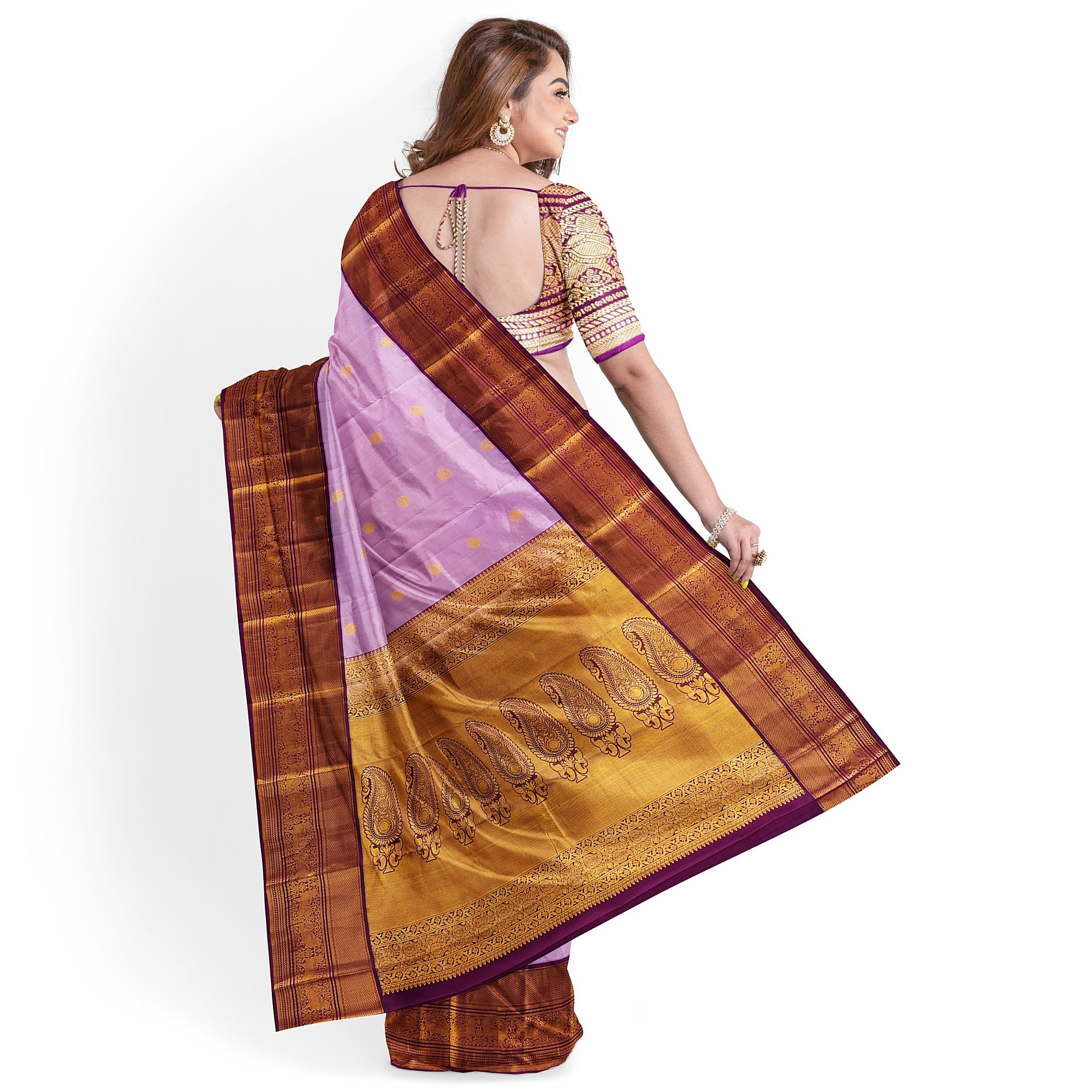 Light Pink Kanjivaram Silk Saree with Maroon Zari Border – Graceful Wedding Silk Saree Online - New Sudarshan Silks`