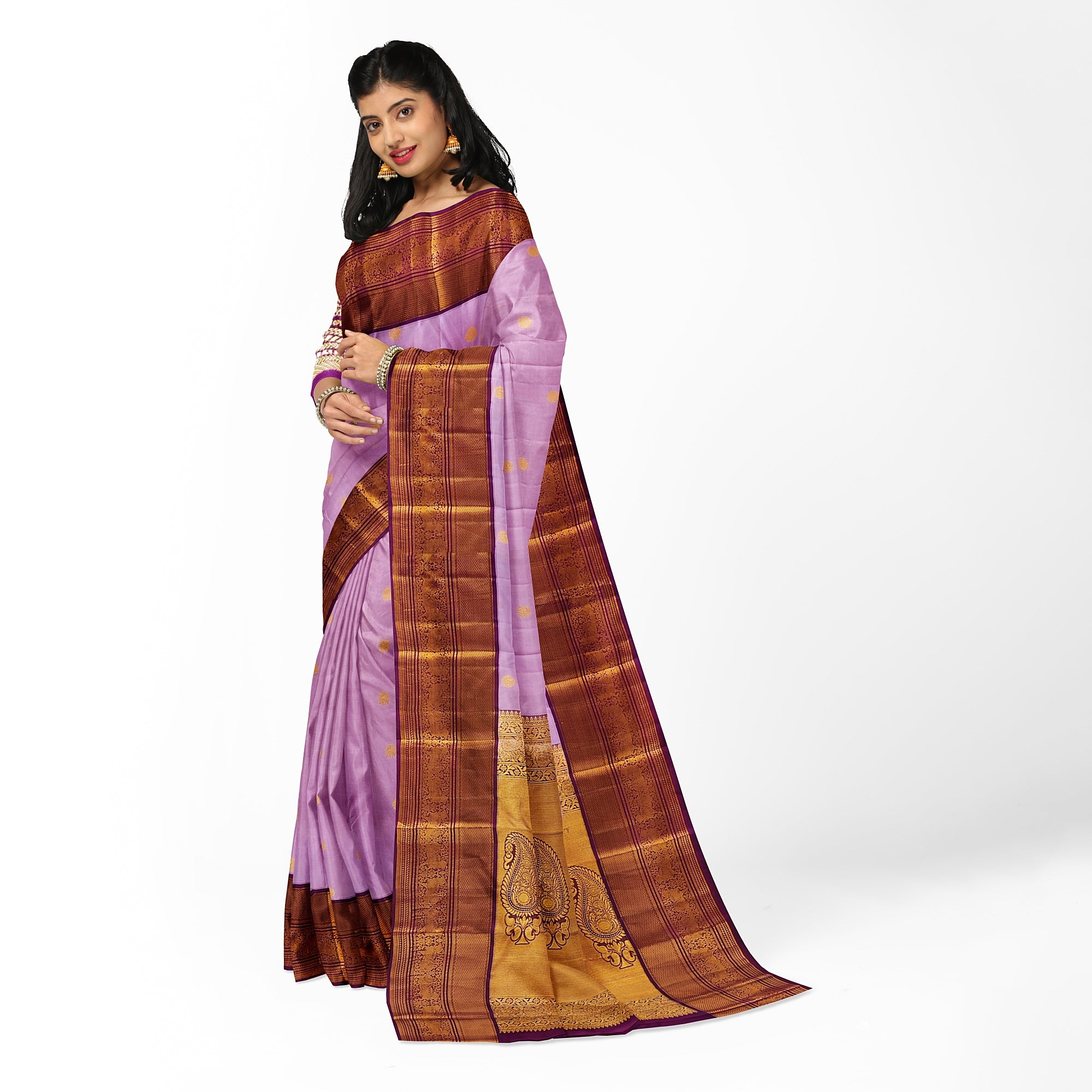 Light Pink Kanjivaram Silk Saree with Maroon Zari Border – Graceful Wedding Silk Saree Online - New Sudarshan Silks`