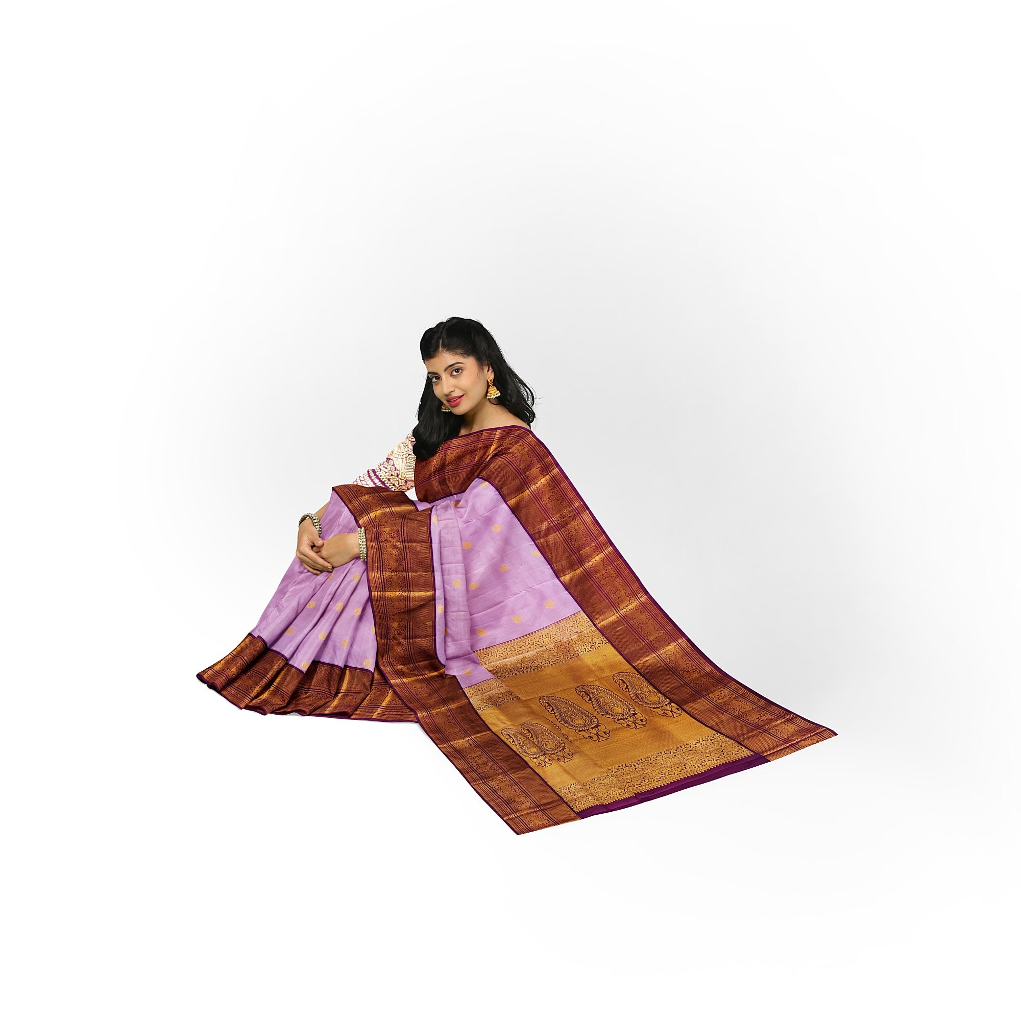 Light Pink Kanjivaram Silk Saree with Maroon Zari Border – Graceful Wedding Silk Saree Online - New Sudarshan Silks`