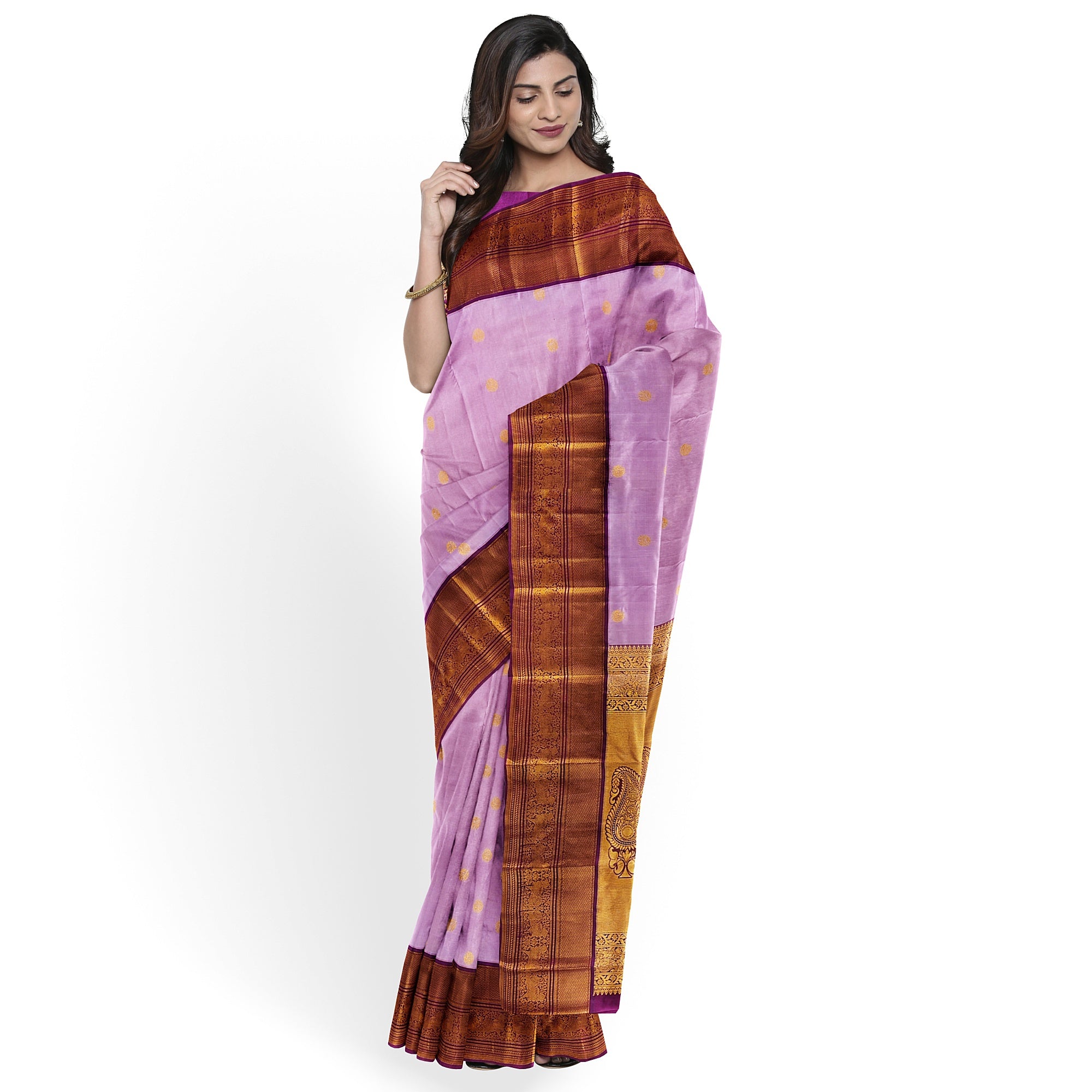 Light Pink Kanjivaram Silk Saree with Maroon Zari Border – Graceful Wedding Silk Saree Online - New Sudarshan Silks`