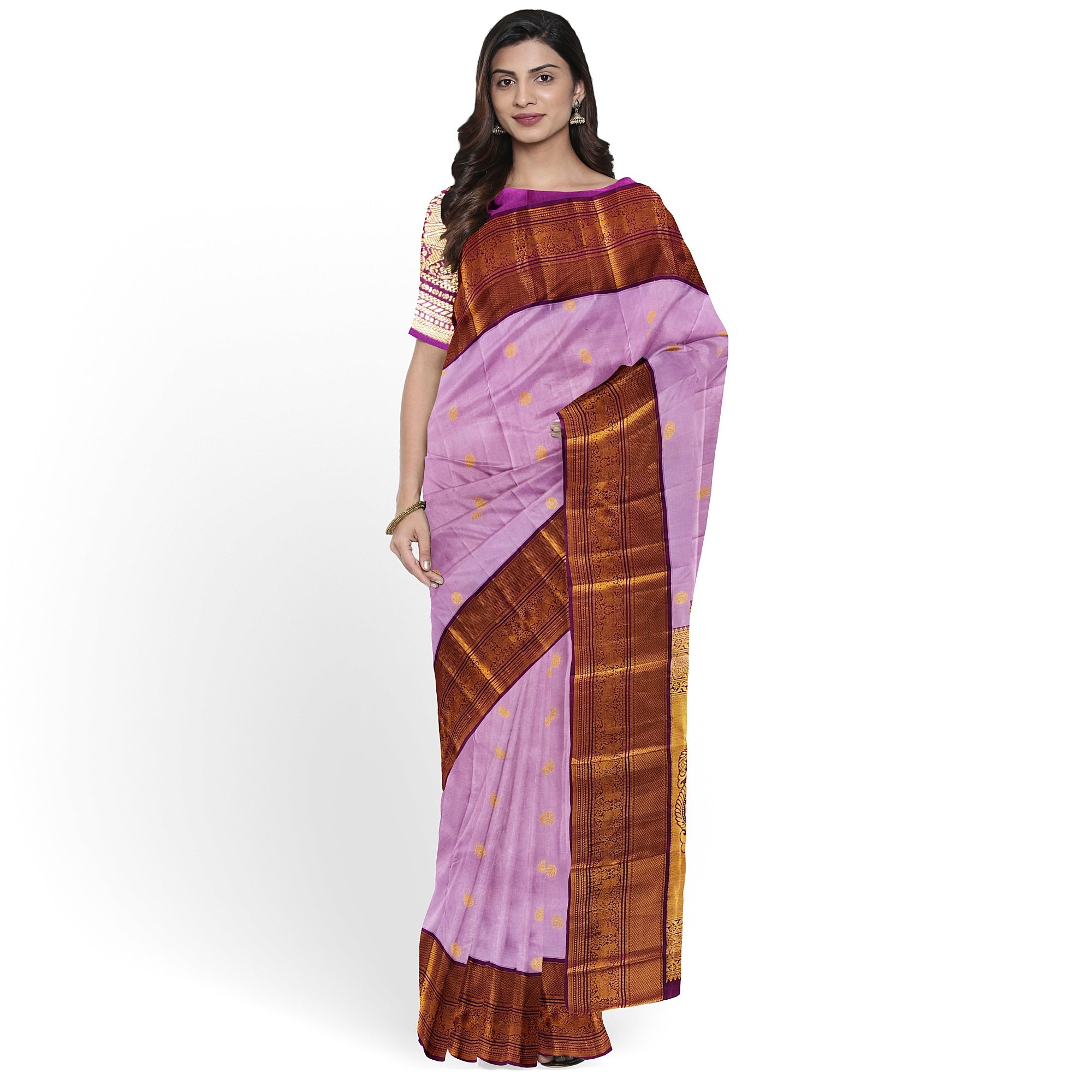 Light Pink Kanjivaram Silk Saree with Maroon Zari Border – Graceful Wedding Silk Saree Online - New Sudarshan Silks`
