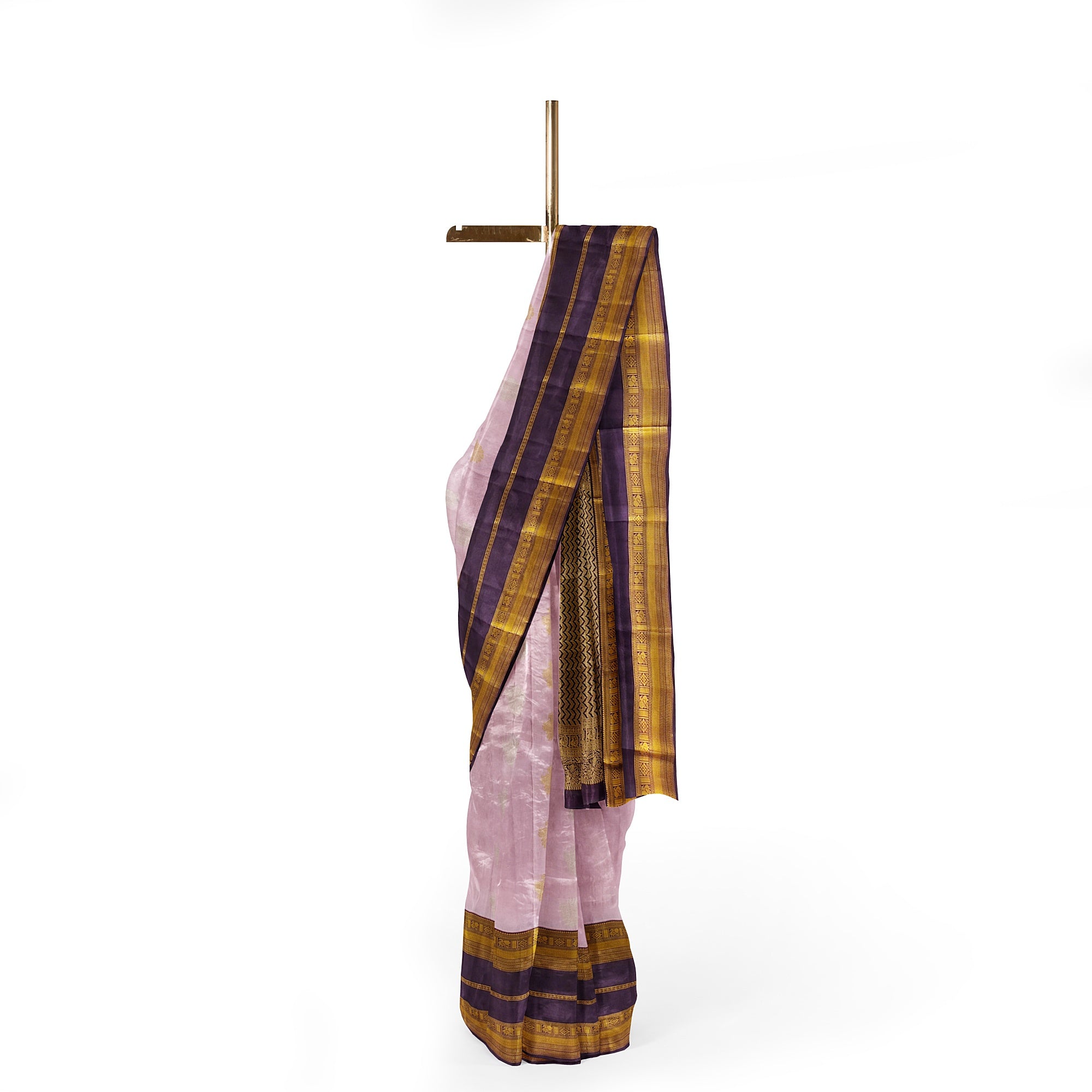 Baby Pink Kanjivaram Silk Saree with Maroon and Gold Zari Border – Elegant Handloom Saree Online - New Sudarshan Silks`