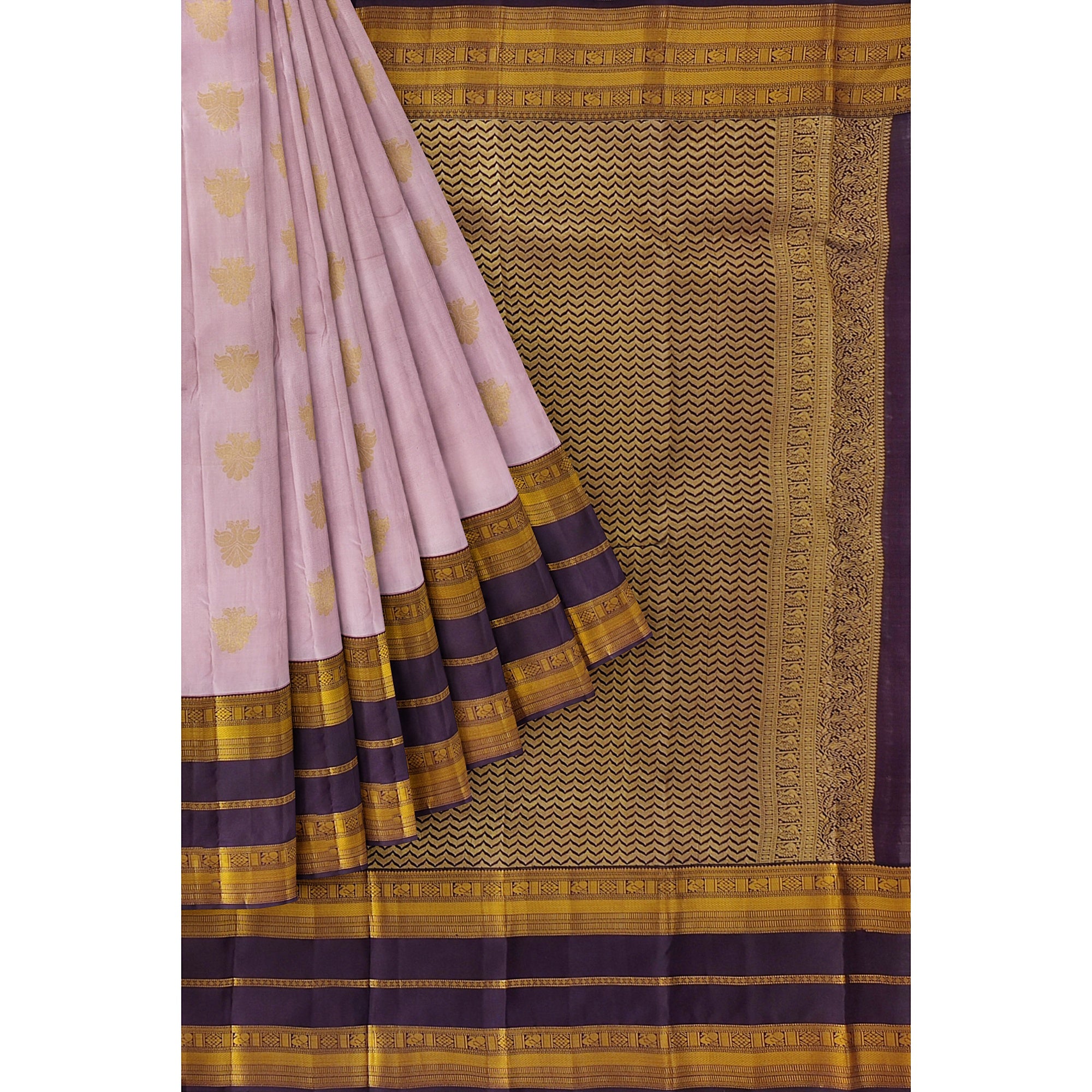 Baby Pink Kanjivaram Silk Saree with Maroon and Gold Zari Border – Elegant Handloom Saree Online - New Sudarshan Silks`