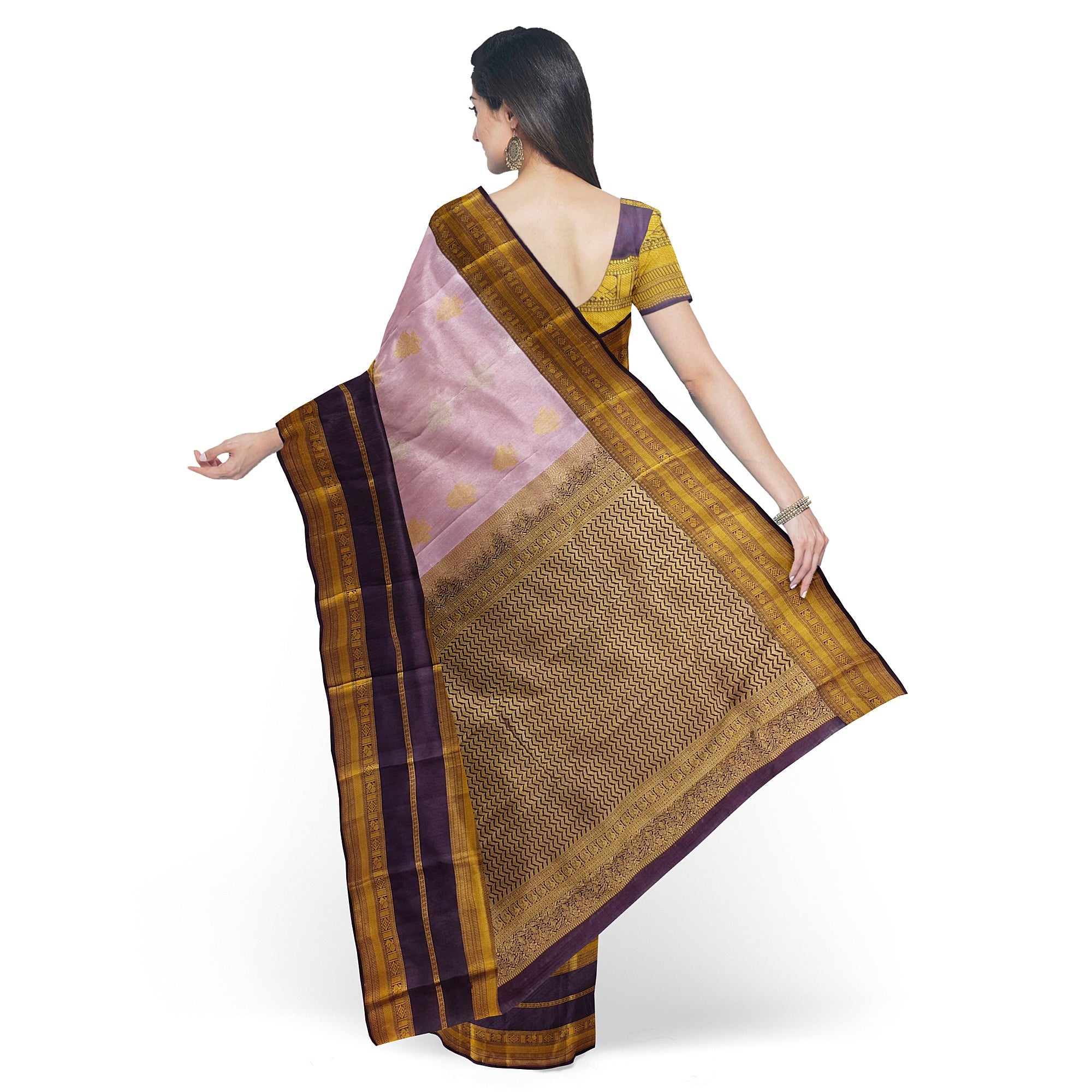 Baby Pink Kanjivaram Silk Saree with Maroon and Gold Zari Border – Elegant Handloom Saree Online - New Sudarshan Silks`