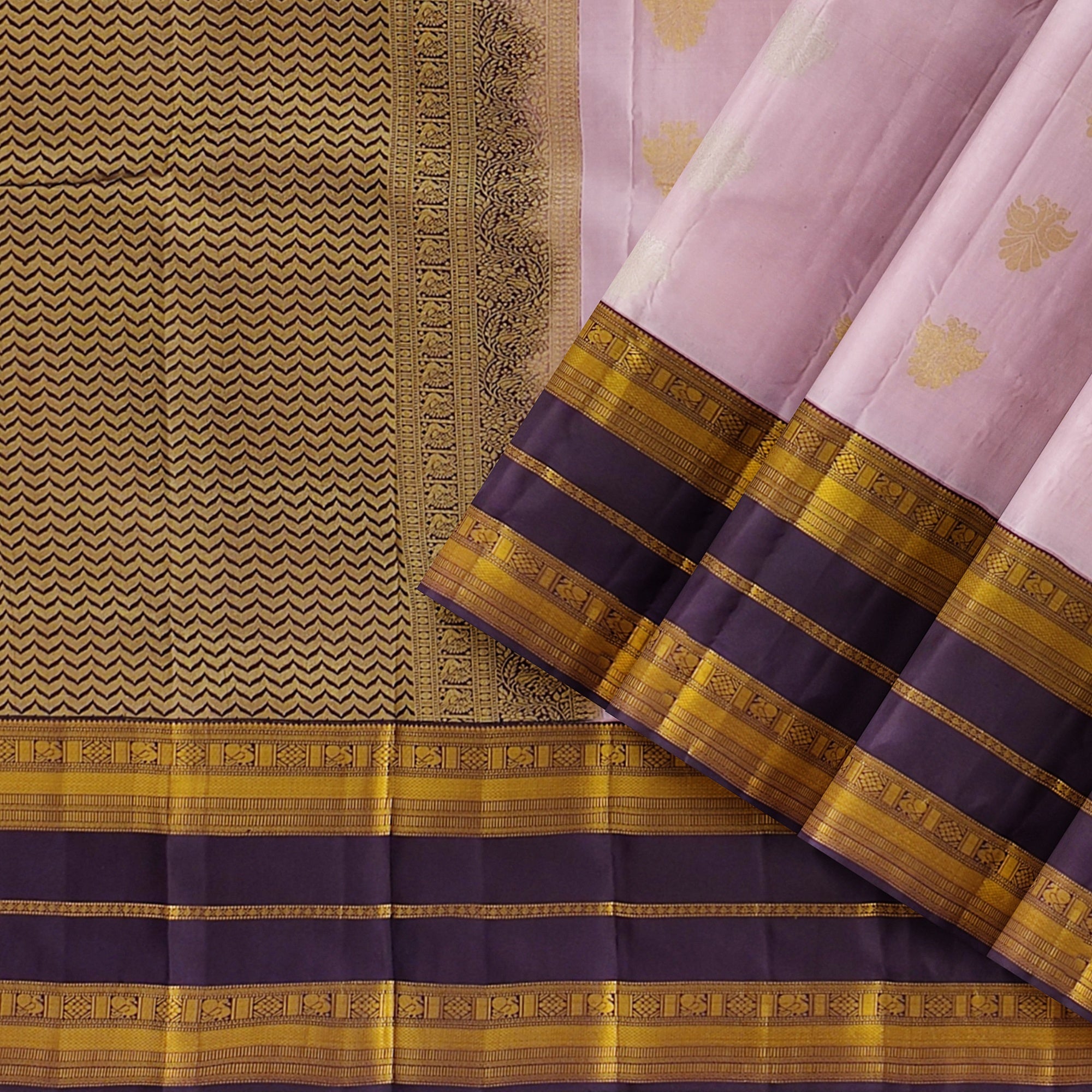 Baby Pink Kanjivaram Silk Saree with Maroon and Gold Zari Border – Elegant Handloom Saree Online - New Sudarshan Silks`