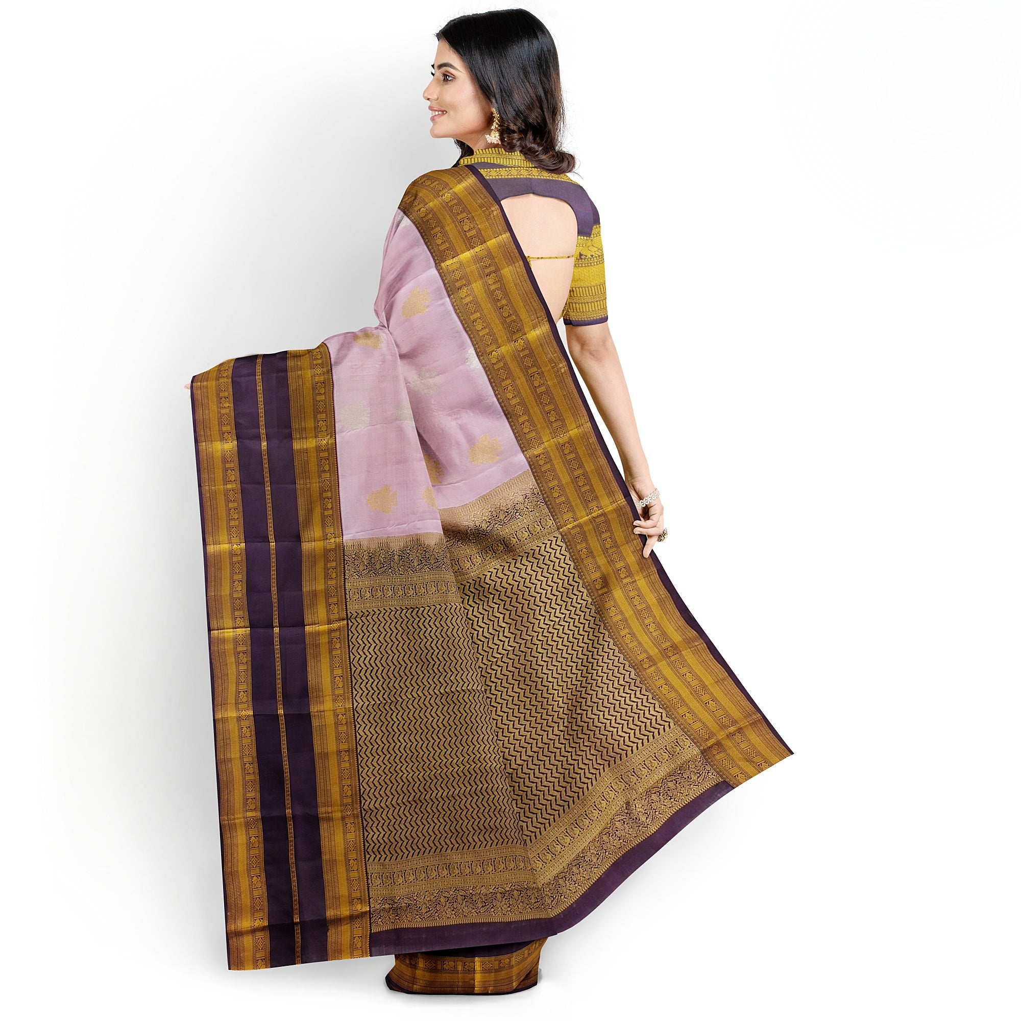 Baby Pink Kanjivaram Silk Saree with Maroon and Gold Zari Border – Elegant Handloom Saree Online - New Sudarshan Silks`