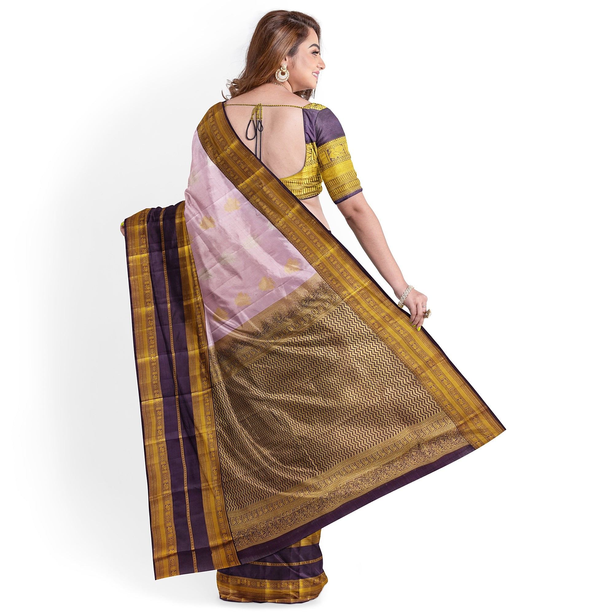 Baby Pink Kanjivaram Silk Saree with Maroon and Gold Zari Border – Elegant Handloom Saree Online - New Sudarshan Silks`