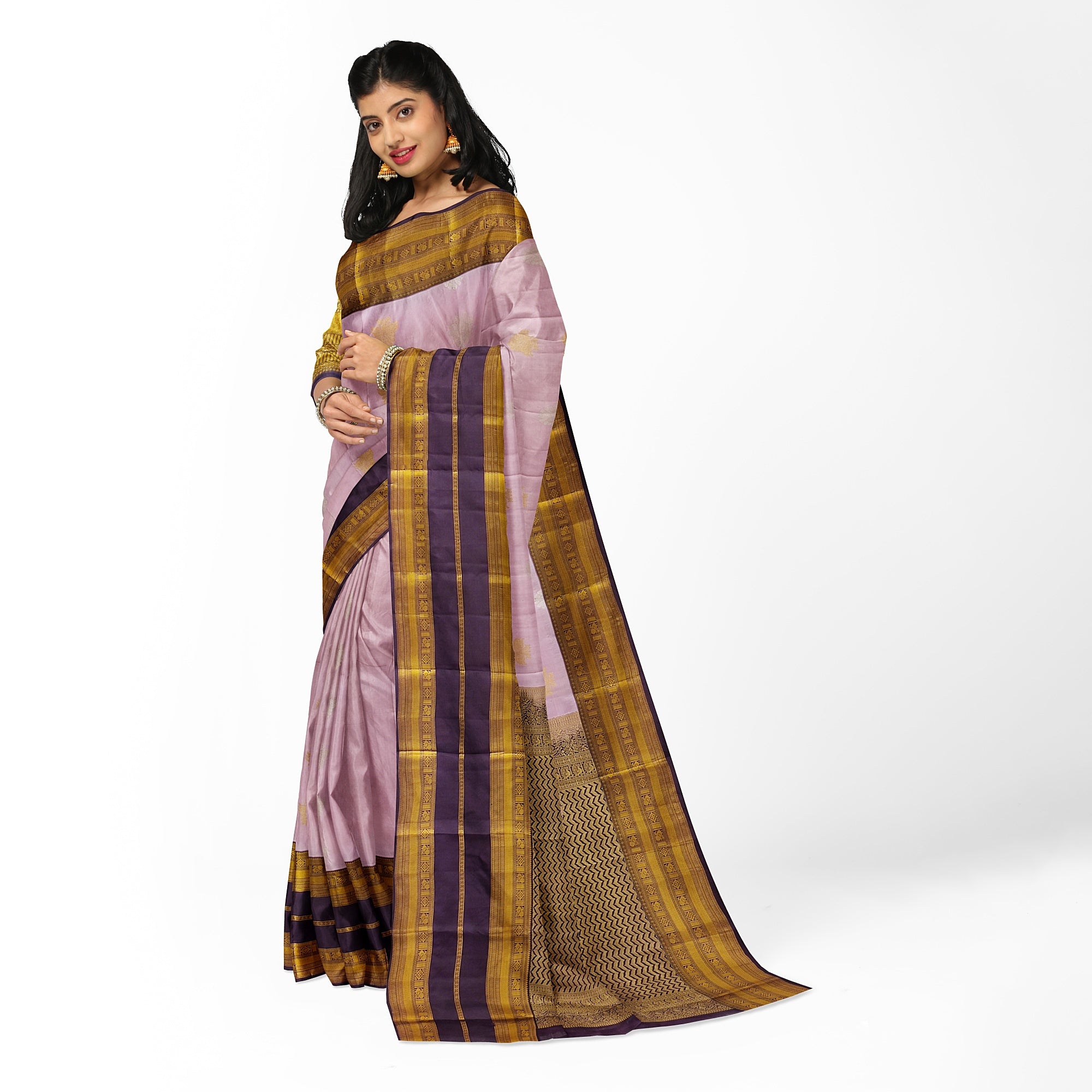 Baby Pink Kanjivaram Silk Saree with Maroon and Gold Zari Border – Elegant Handloom Saree Online - New Sudarshan Silks`
