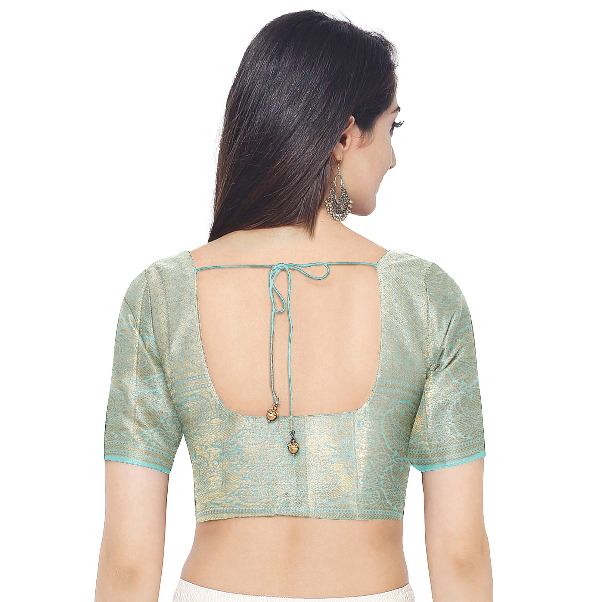 Bottle Green Brocade Kanjivaram Silk Saree with Sky Blue Zari Border – Pure Handloom Silk Saree Online - New Sudarshan Silks`