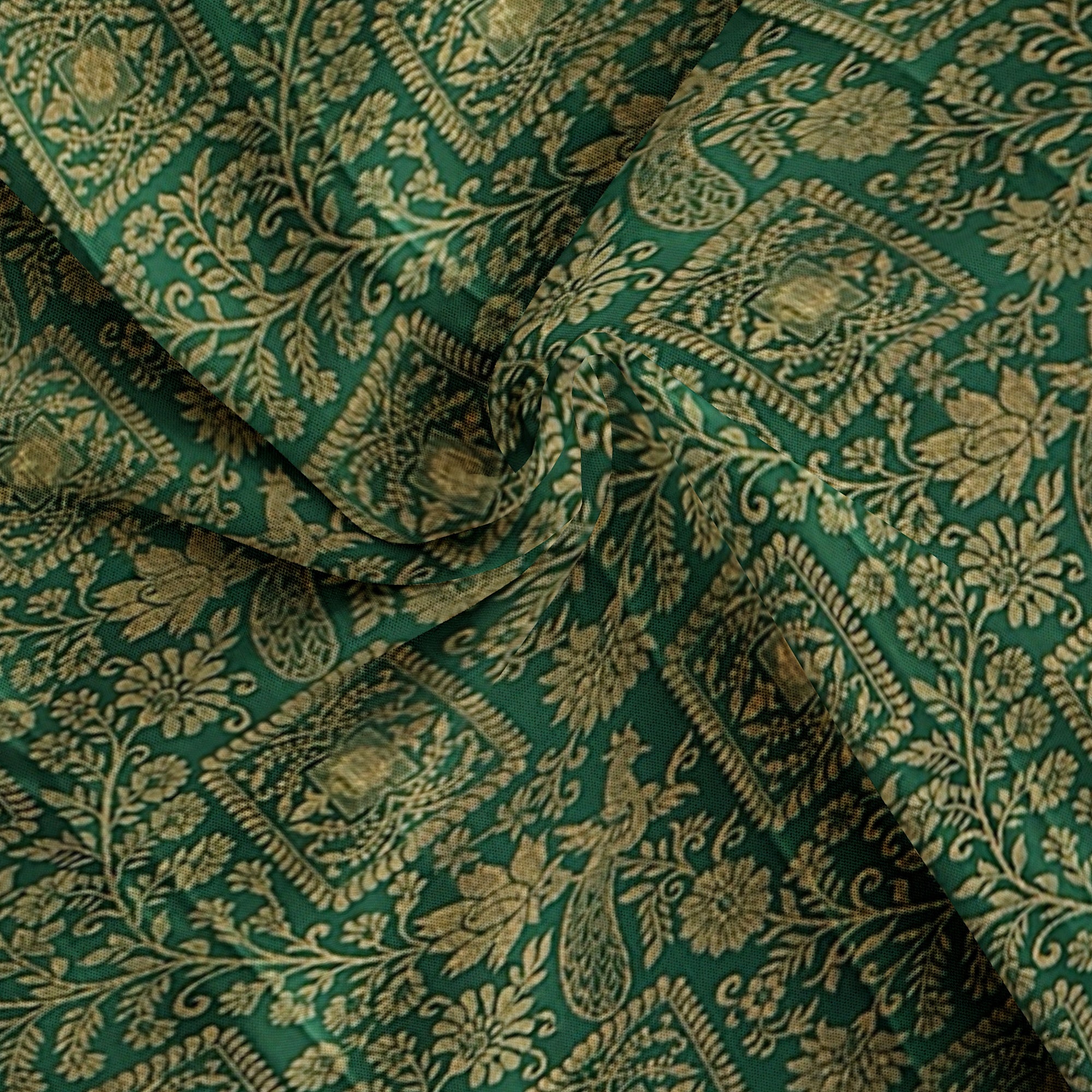 Bottle Green Brocade Kanjivaram Silk Saree with Sky Blue Zari Border – Pure Handloom Silk Saree Online - New Sudarshan Silks`