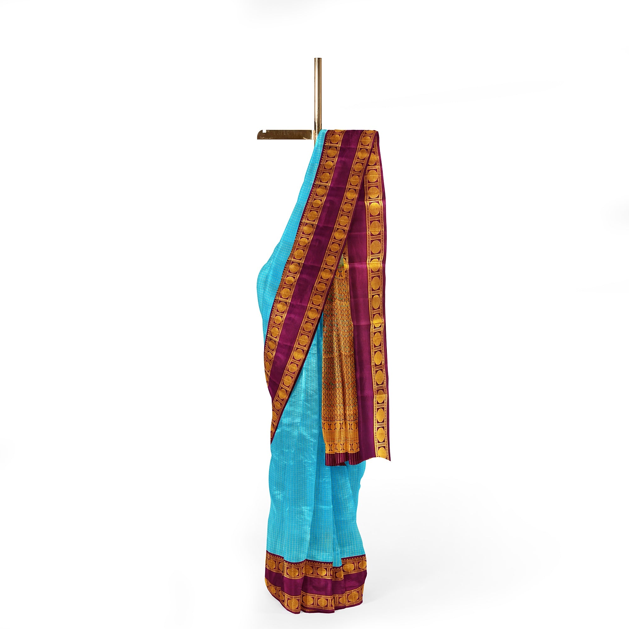 Blue Kanjivaram Silk Saree with maroon Zari Border – Pure Handloom Bridal Saree Online - New Sudarshan Silks`