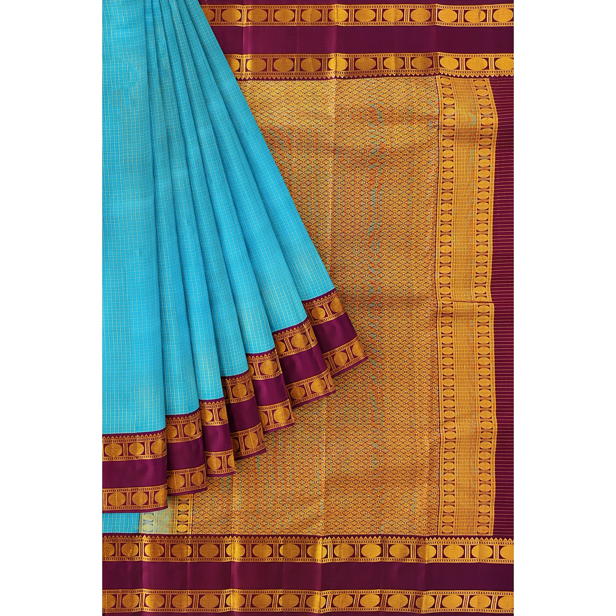 Blue Kanjivaram Silk Saree with maroon Zari Border – Pure Handloom Bridal Saree Online - New Sudarshan Silks`