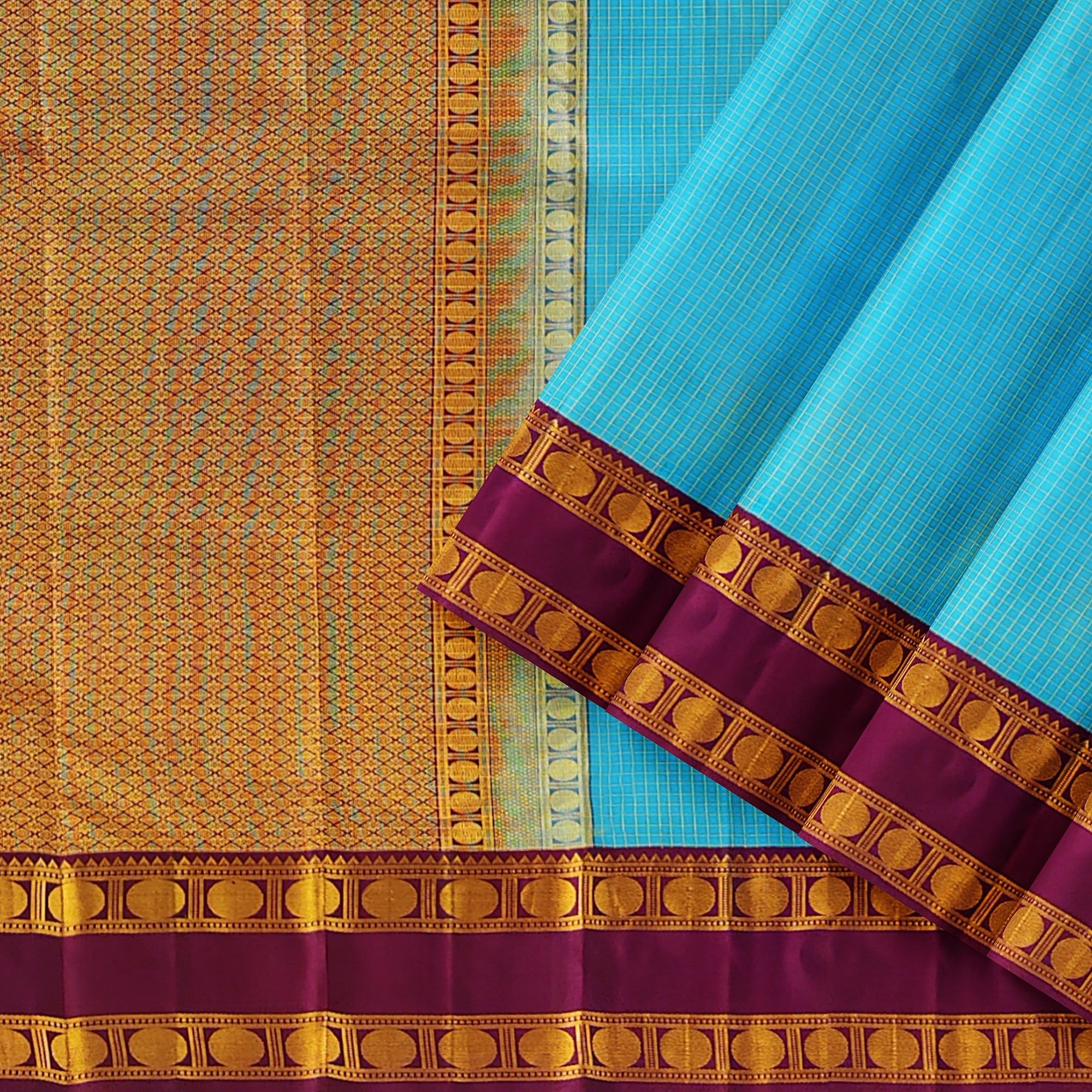 Blue Kanjivaram Silk Saree with maroon Zari Border – Pure Handloom Bridal Saree Online - New Sudarshan Silks`