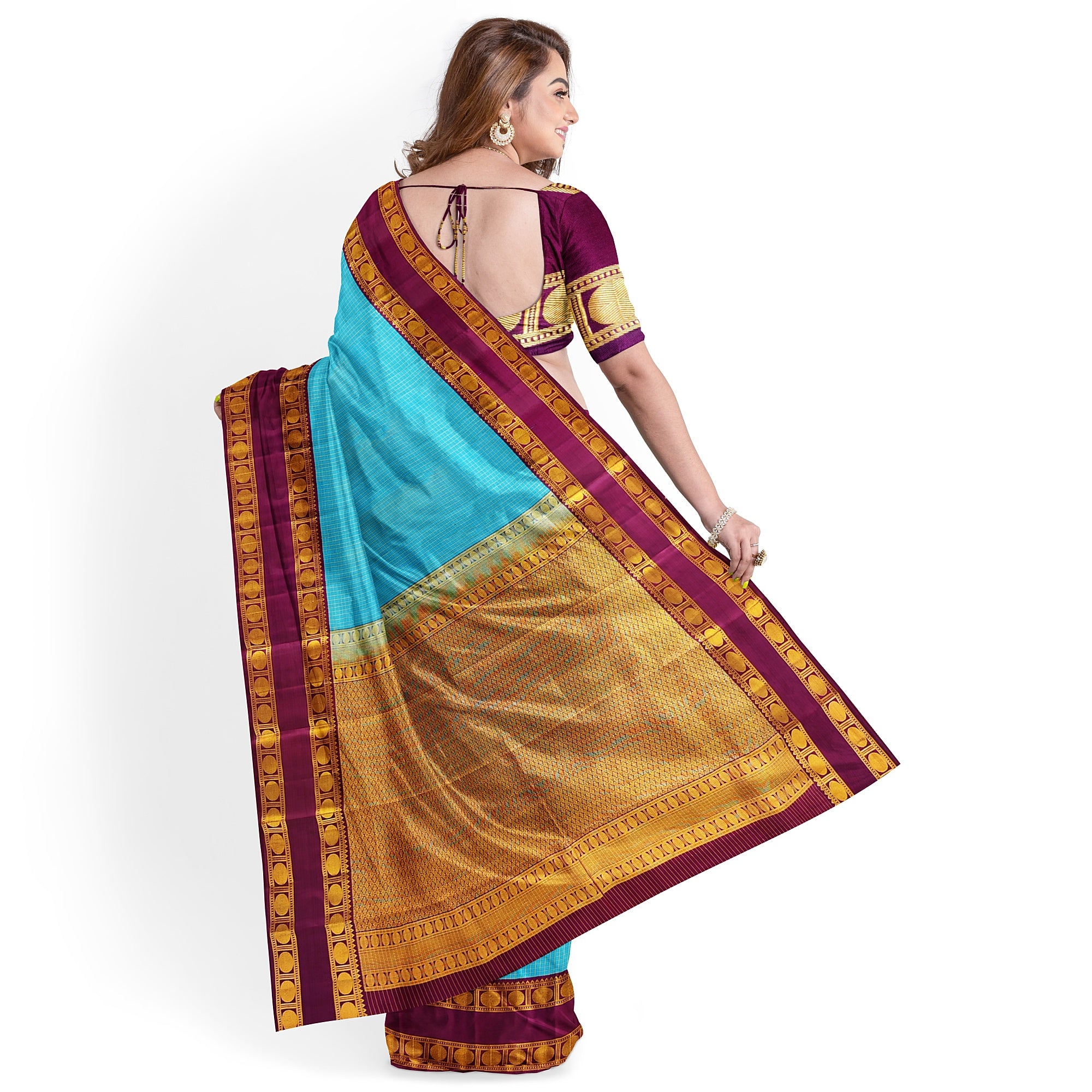 Blue Kanjivaram Silk Saree with maroon Zari Border – Pure Handloom Bridal Saree Online - New Sudarshan Silks`