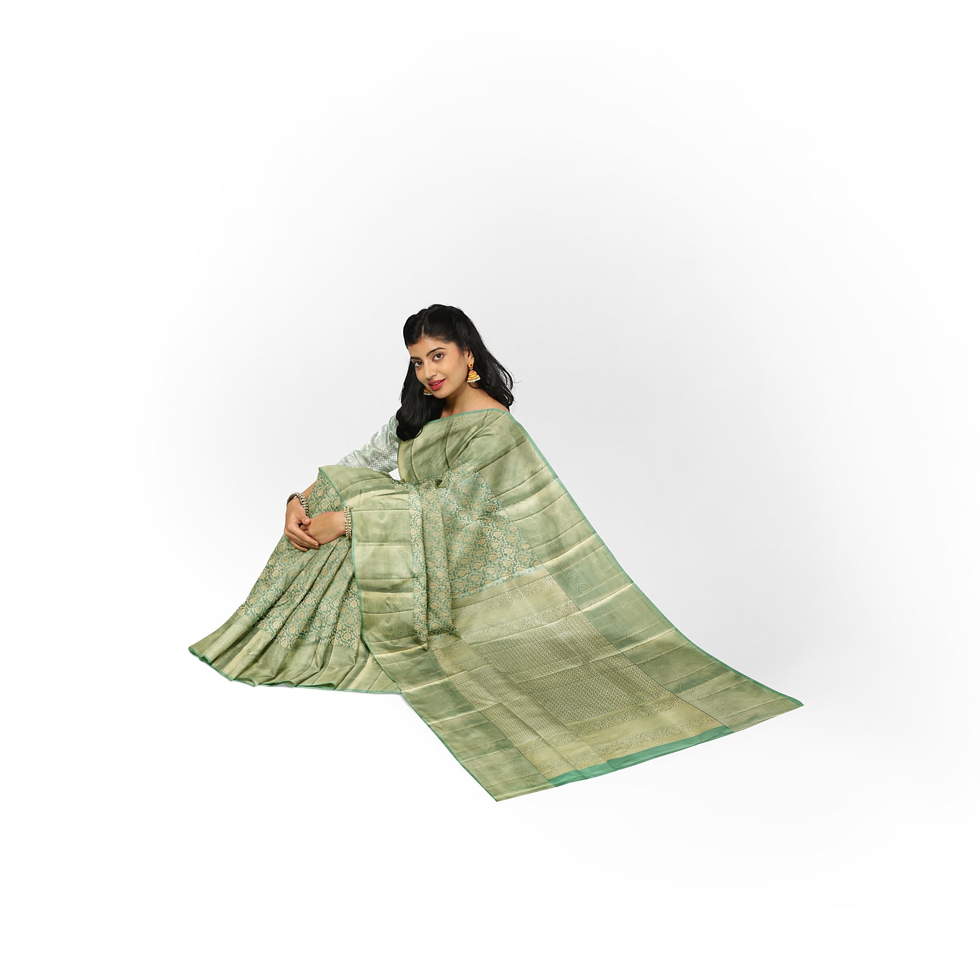 Pista Green Brocade Kanjivaram Silk Saree – Pure Zari Woven Handloom Saree for Weddings Online - New Sudarshan Silks`