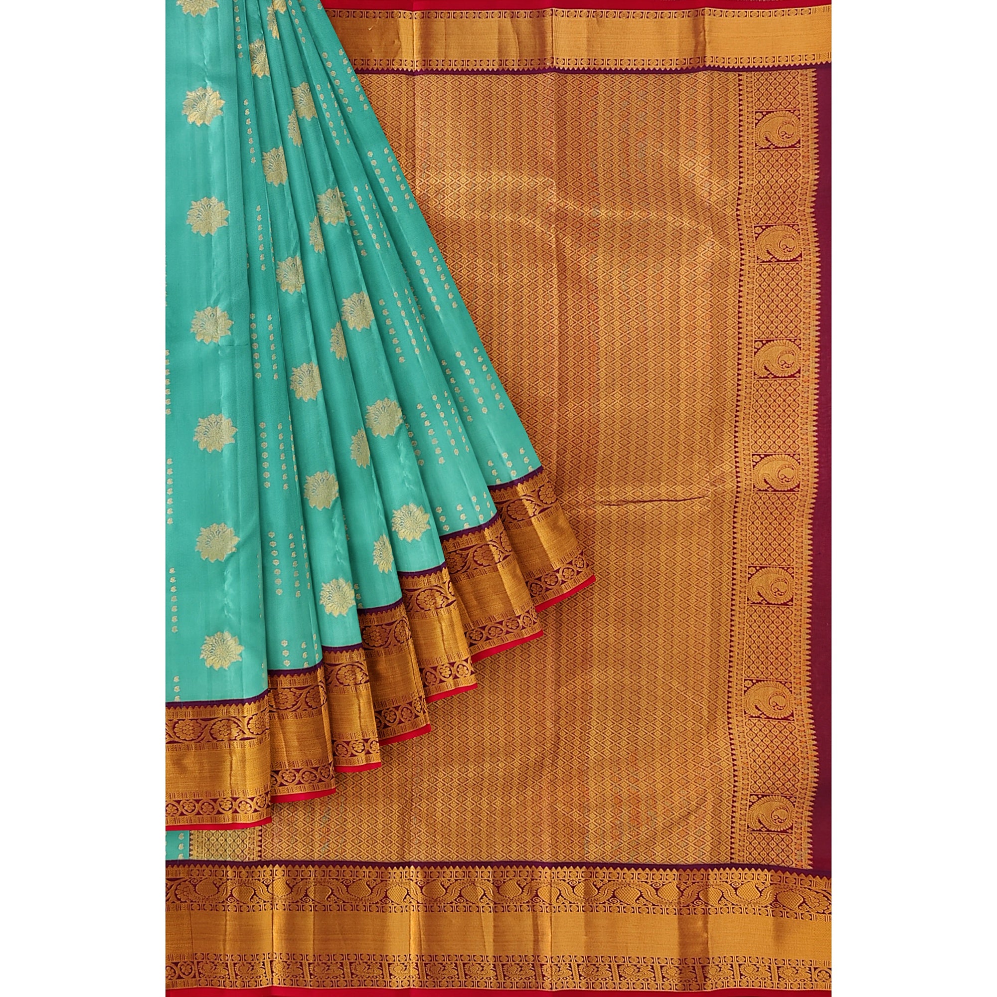 Blue Kanjivaram Silk Saree with Purple Zari Border – Pure Handloom Bridal Saree Online - New Sudarshan Silks`