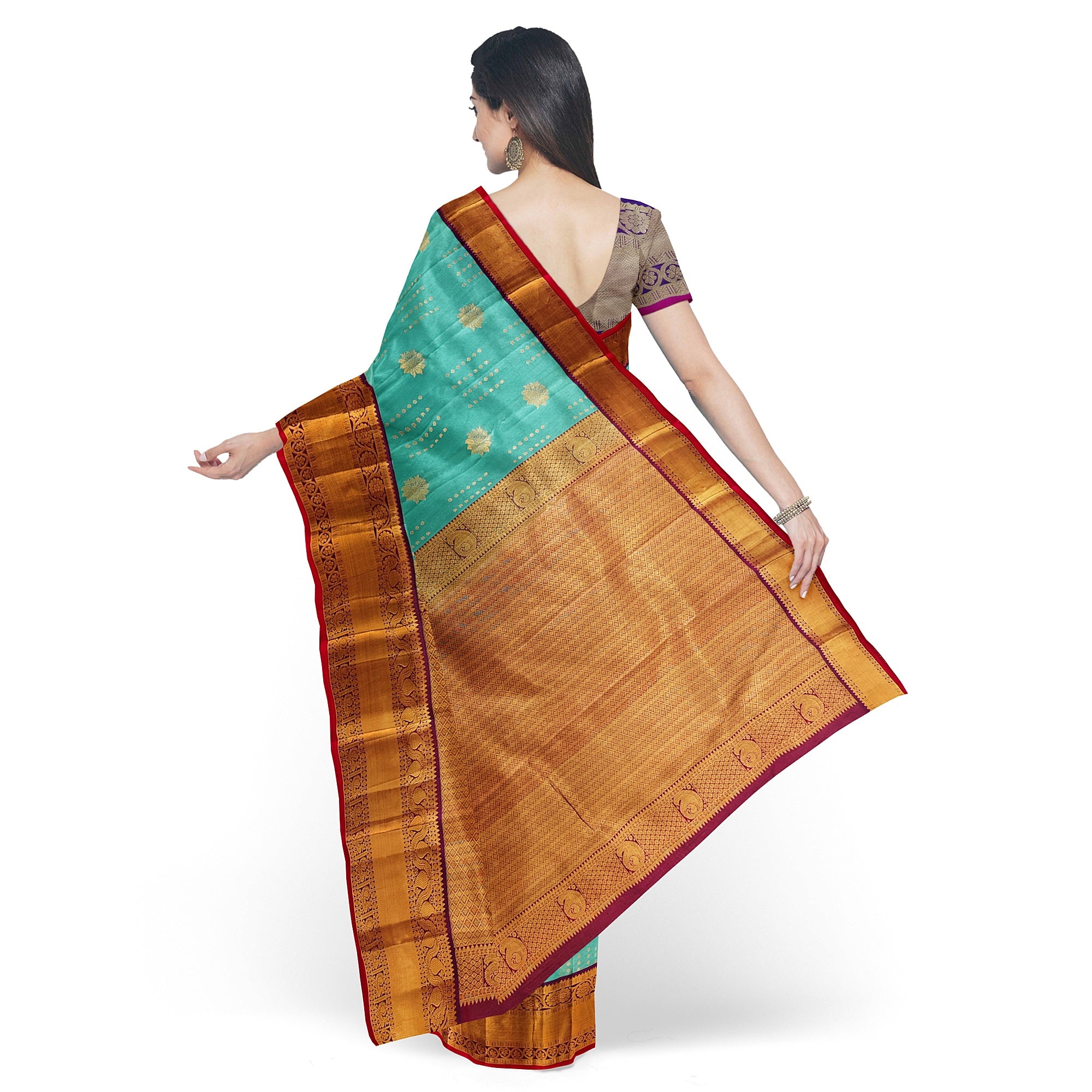 Blue Kanjivaram Silk Saree with Purple Zari Border – Pure Handloom Bridal Saree Online - New Sudarshan Silks`