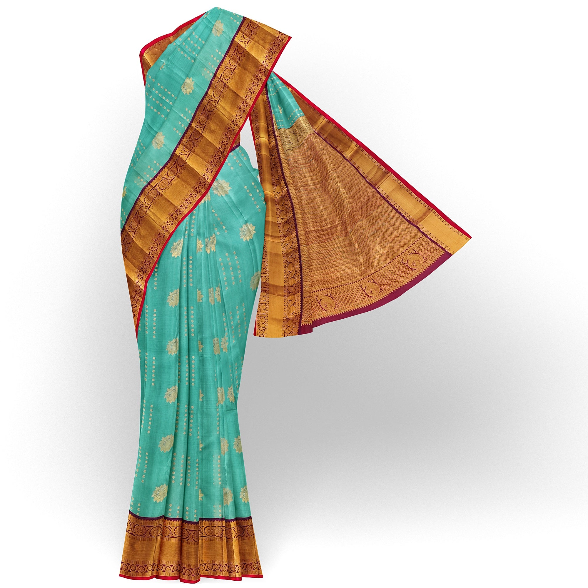 Blue Kanjivaram Silk Saree with Purple Zari Border – Pure Handloom Bridal Saree Online - New Sudarshan Silks`