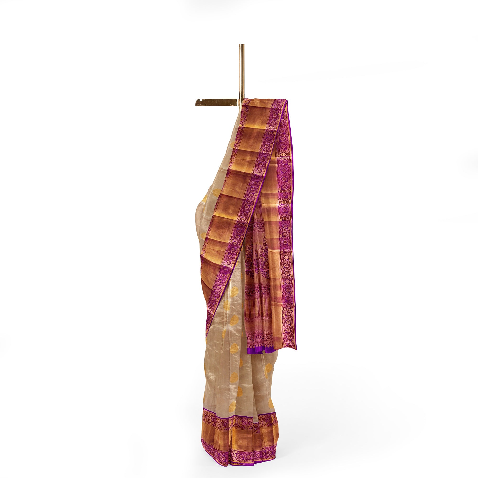 Peach Kanjivaram Silk Saree with Pink Zari Border – Pure Handloom Bridal Saree Online - New Sudarshan Silks`