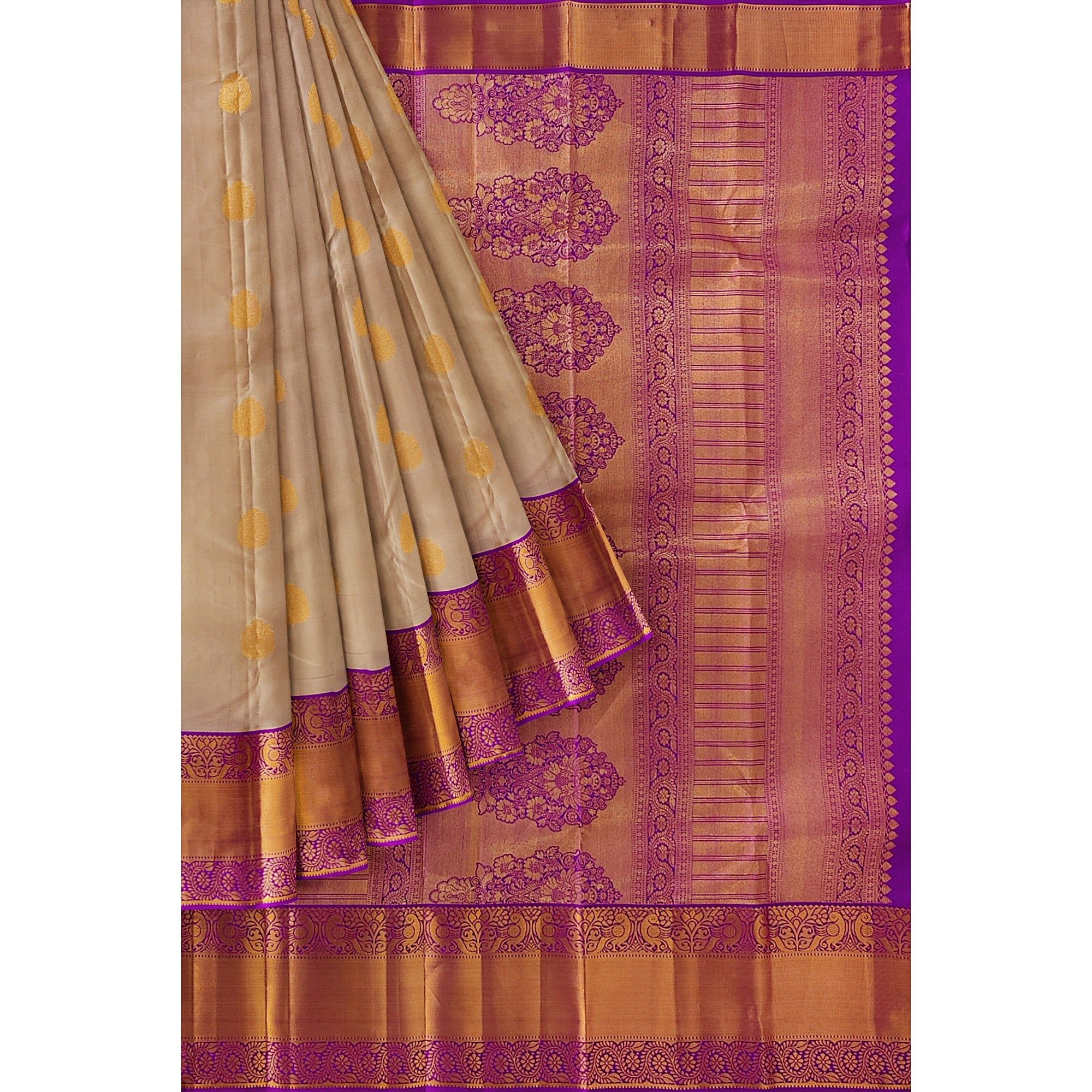 Peach Kanjivaram Silk Saree with Pink Zari Border – Pure Handloom Bridal Saree Online - New Sudarshan Silks`