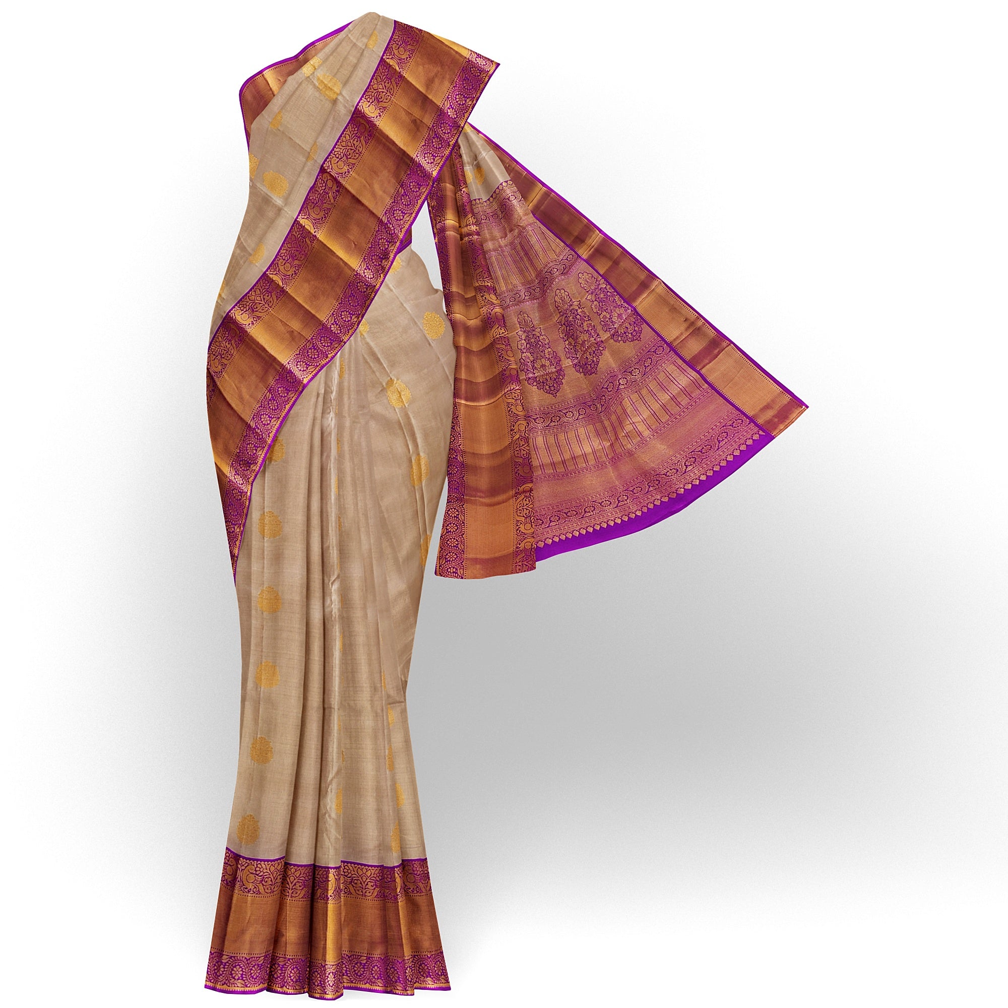 Peach Kanjivaram Silk Saree with Pink Zari Border – Pure Handloom Bridal Saree Online - New Sudarshan Silks`
