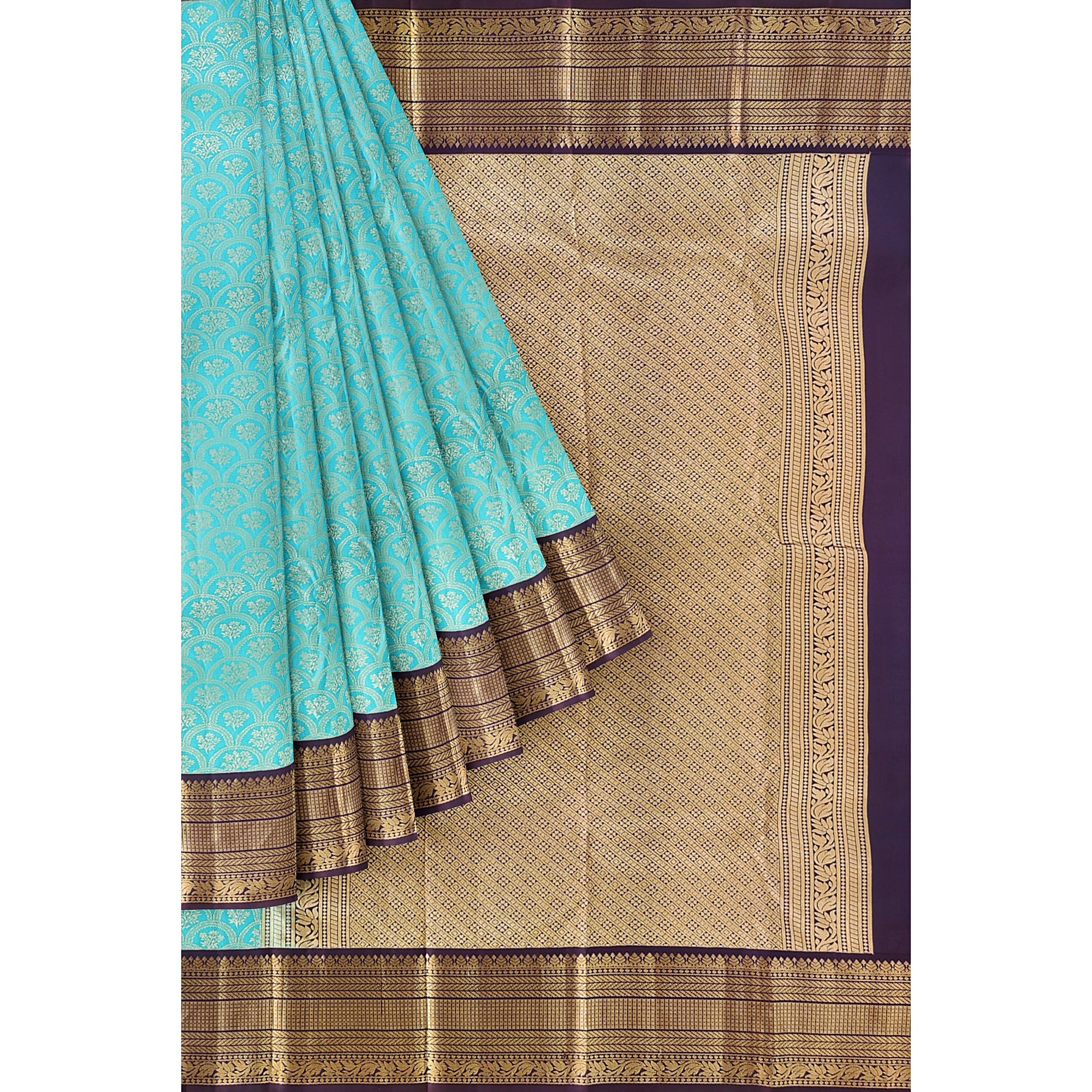 Rama Green Kanjivaram Silk Saree with Maroon Zari Border – Pure Handloom Bridal Saree Online - New Sudarshan Silks`