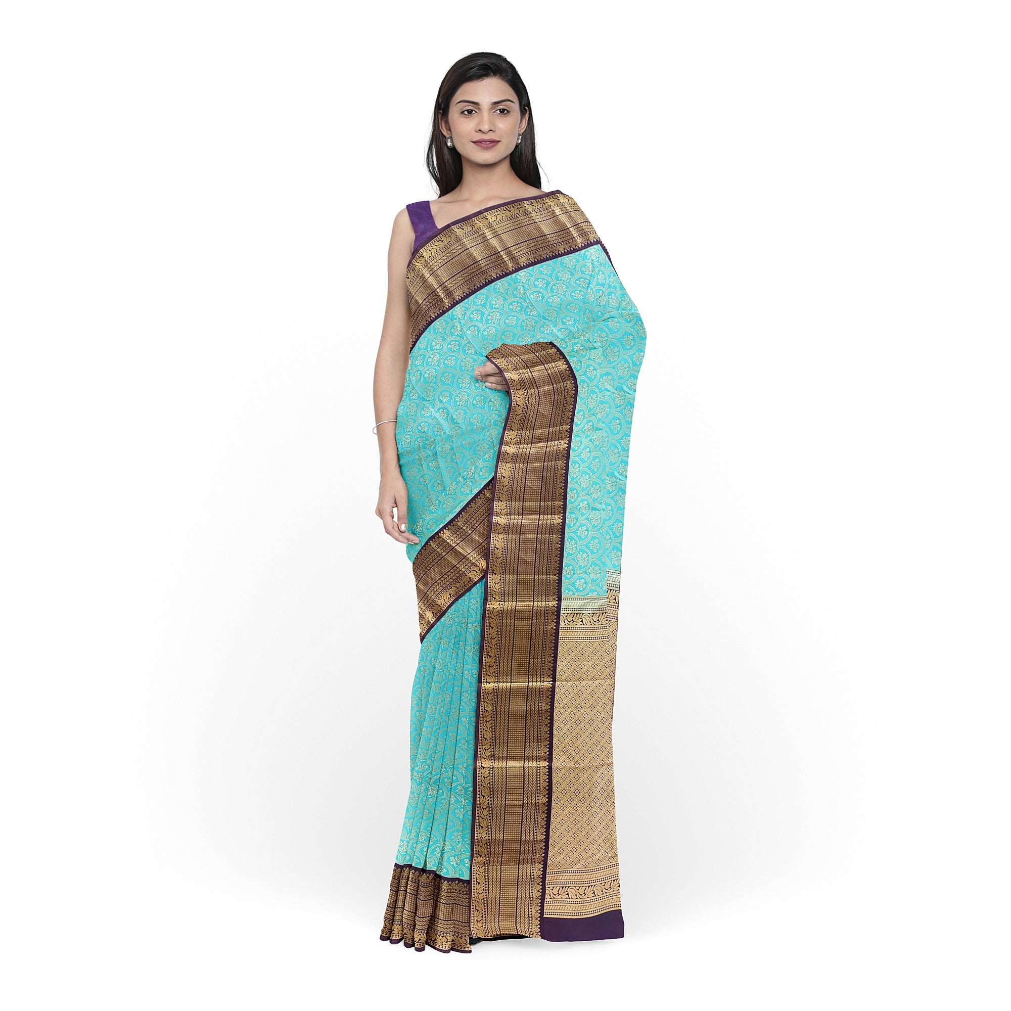 Rama Green Kanjivaram Silk Saree with Maroon Zari Border – Pure Handloom Bridal Saree Online - New Sudarshan Silks`
