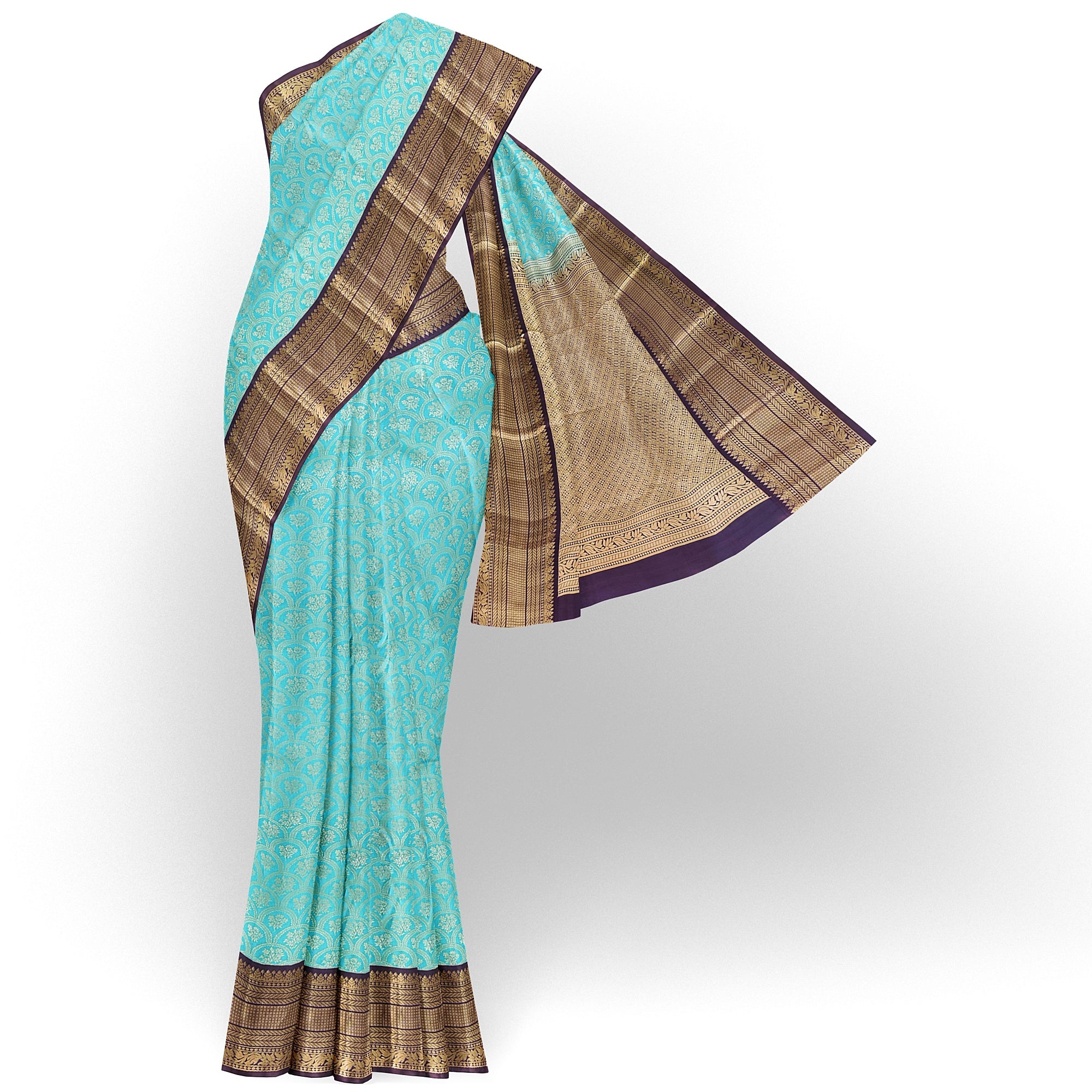 Rama Green Kanjivaram Silk Saree with Maroon Zari Border – Pure Handloom Bridal Saree Online - New Sudarshan Silks`