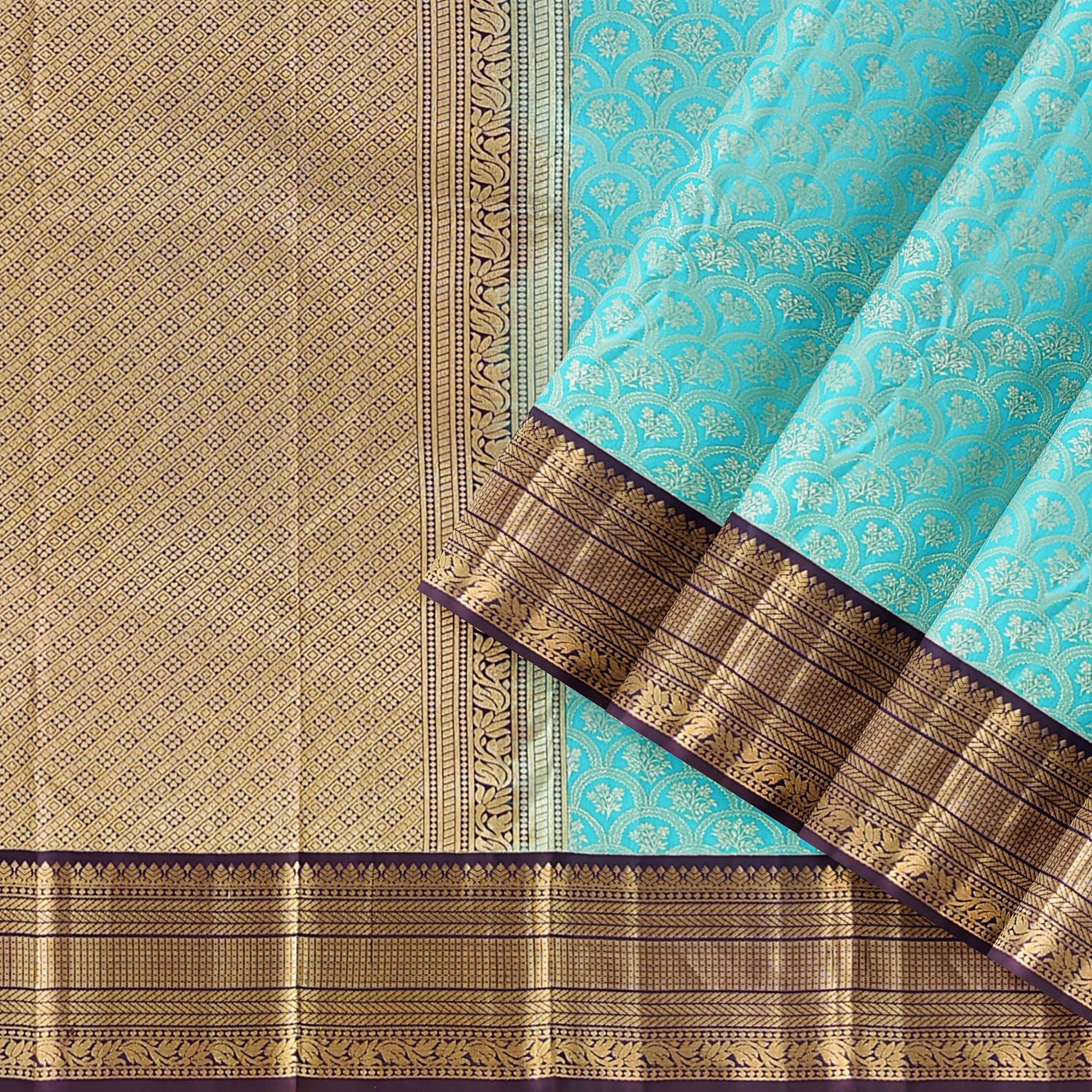 Rama Green Kanjivaram Silk Saree with Maroon Zari Border – Pure Handloom Bridal Saree Online - New Sudarshan Silks`