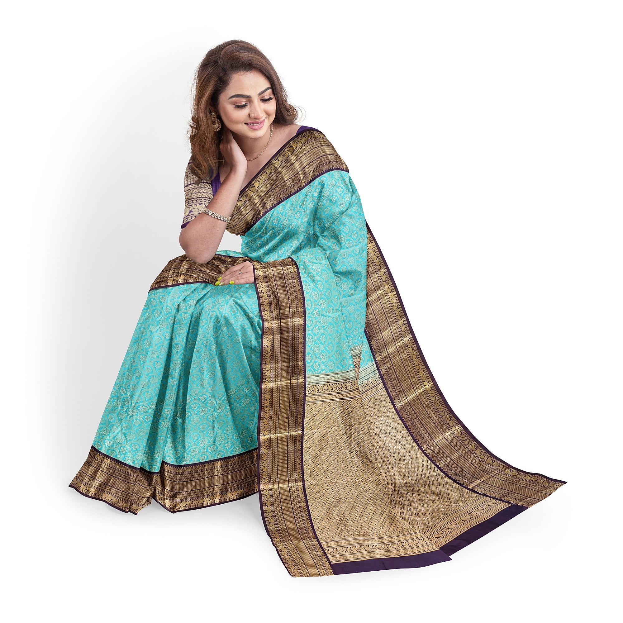 Rama Green Kanjivaram Silk Saree with Maroon Zari Border – Pure Handloom Bridal Saree Online - New Sudarshan Silks`