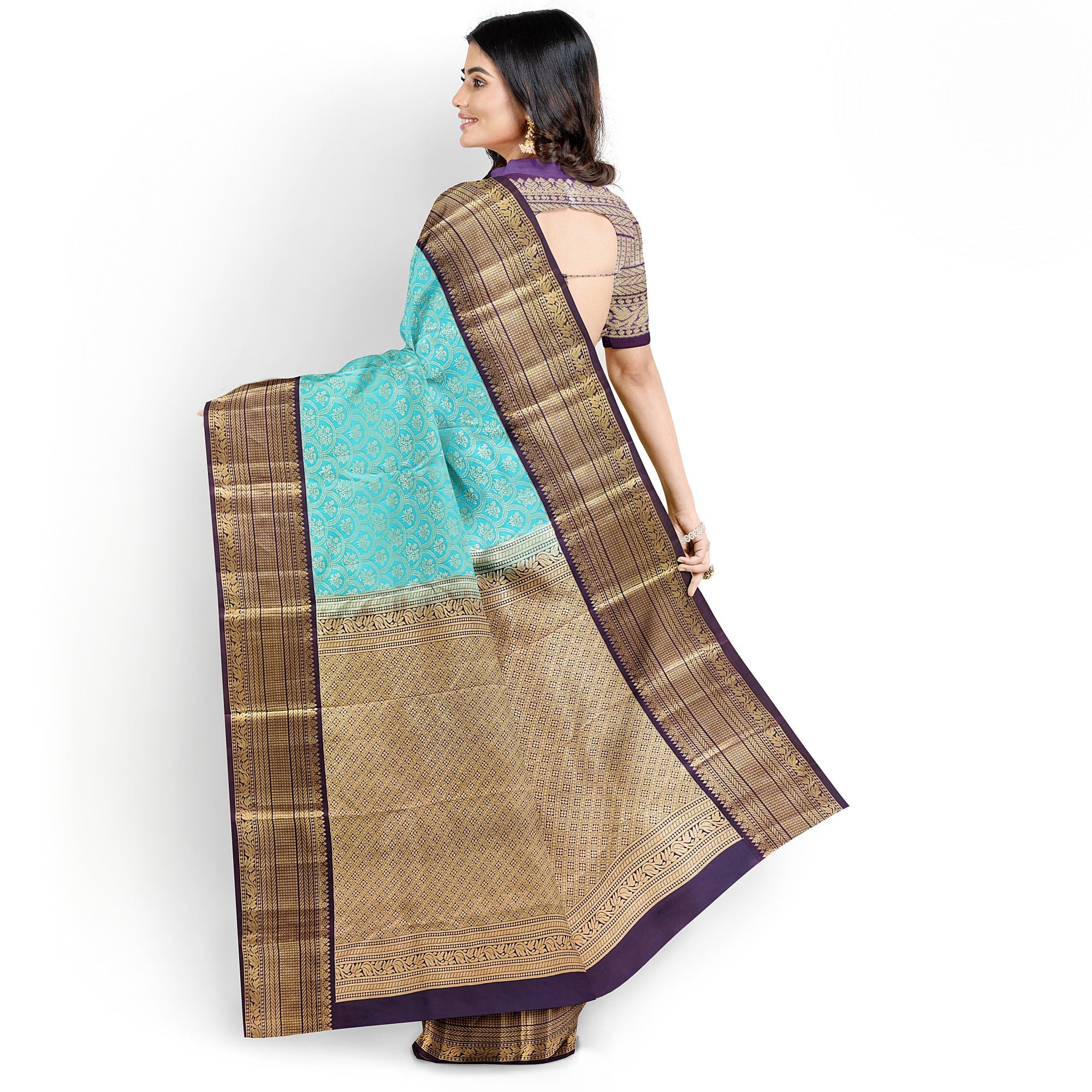 Rama Green Kanjivaram Silk Saree with Maroon Zari Border – Pure Handloom Bridal Saree Online - New Sudarshan Silks`