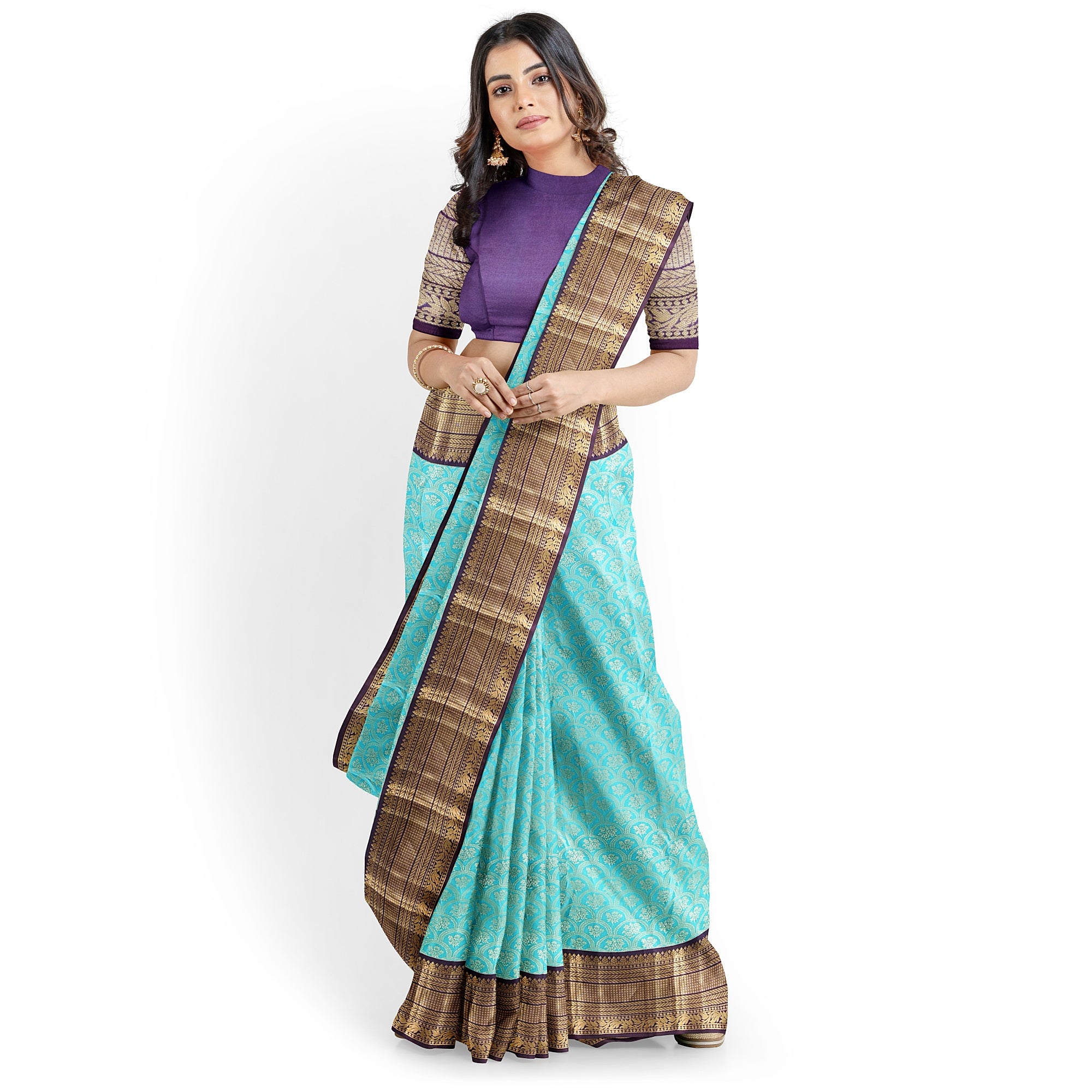 Rama Green Kanjivaram Silk Saree with Maroon Zari Border – Pure Handloom Bridal Saree Online - New Sudarshan Silks`