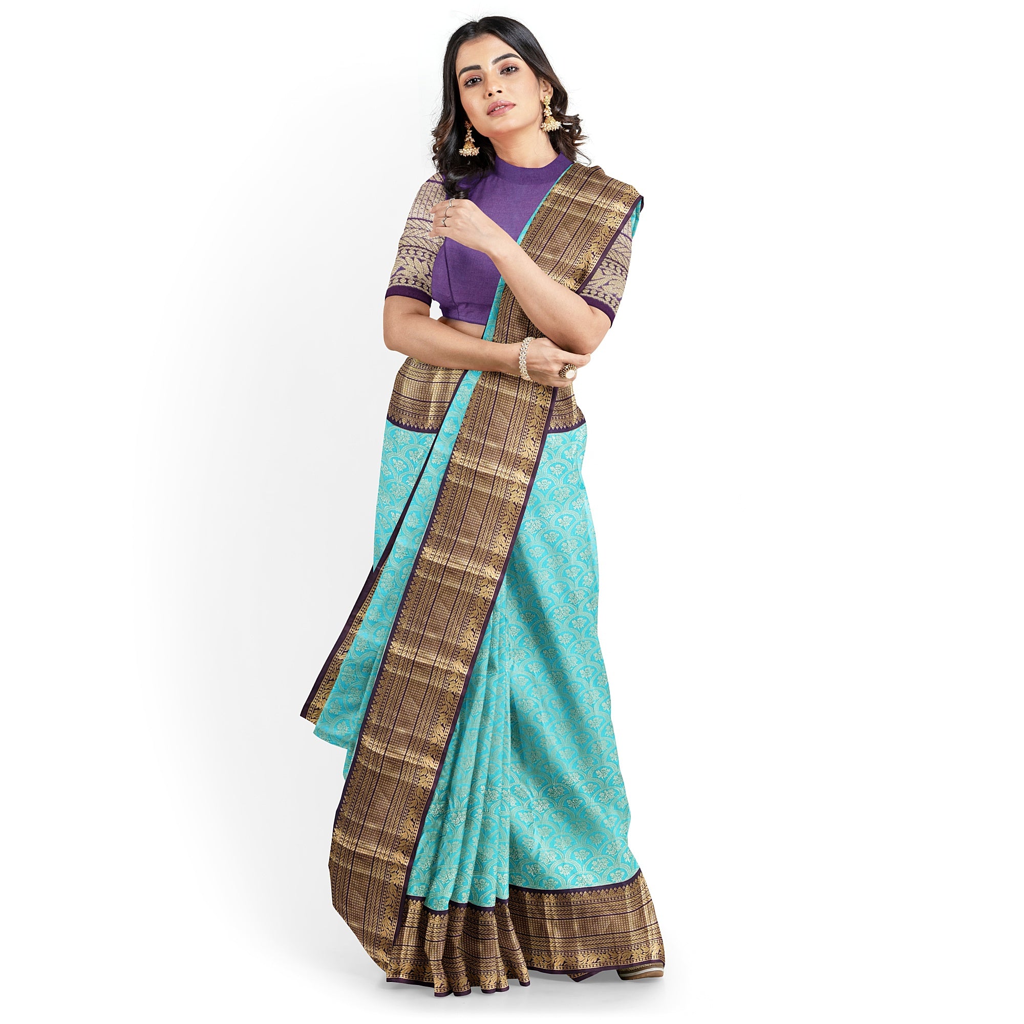 Rama Green Kanjivaram Silk Saree with Maroon Zari Border – Pure Handloom Bridal Saree Online - New Sudarshan Silks`