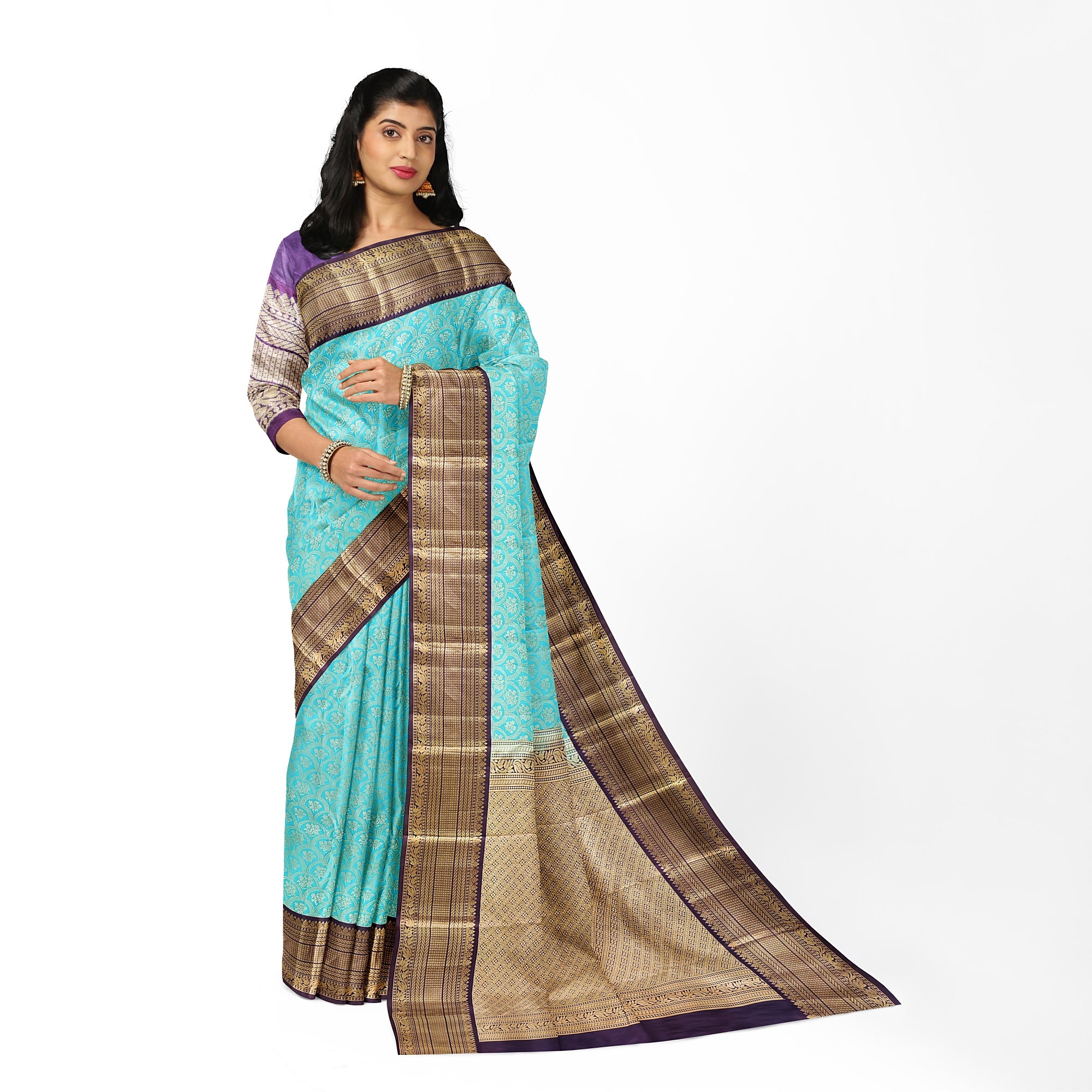 Rama Green Kanjivaram Silk Saree with Maroon Zari Border – Pure Handloom Bridal Saree Online - New Sudarshan Silks`