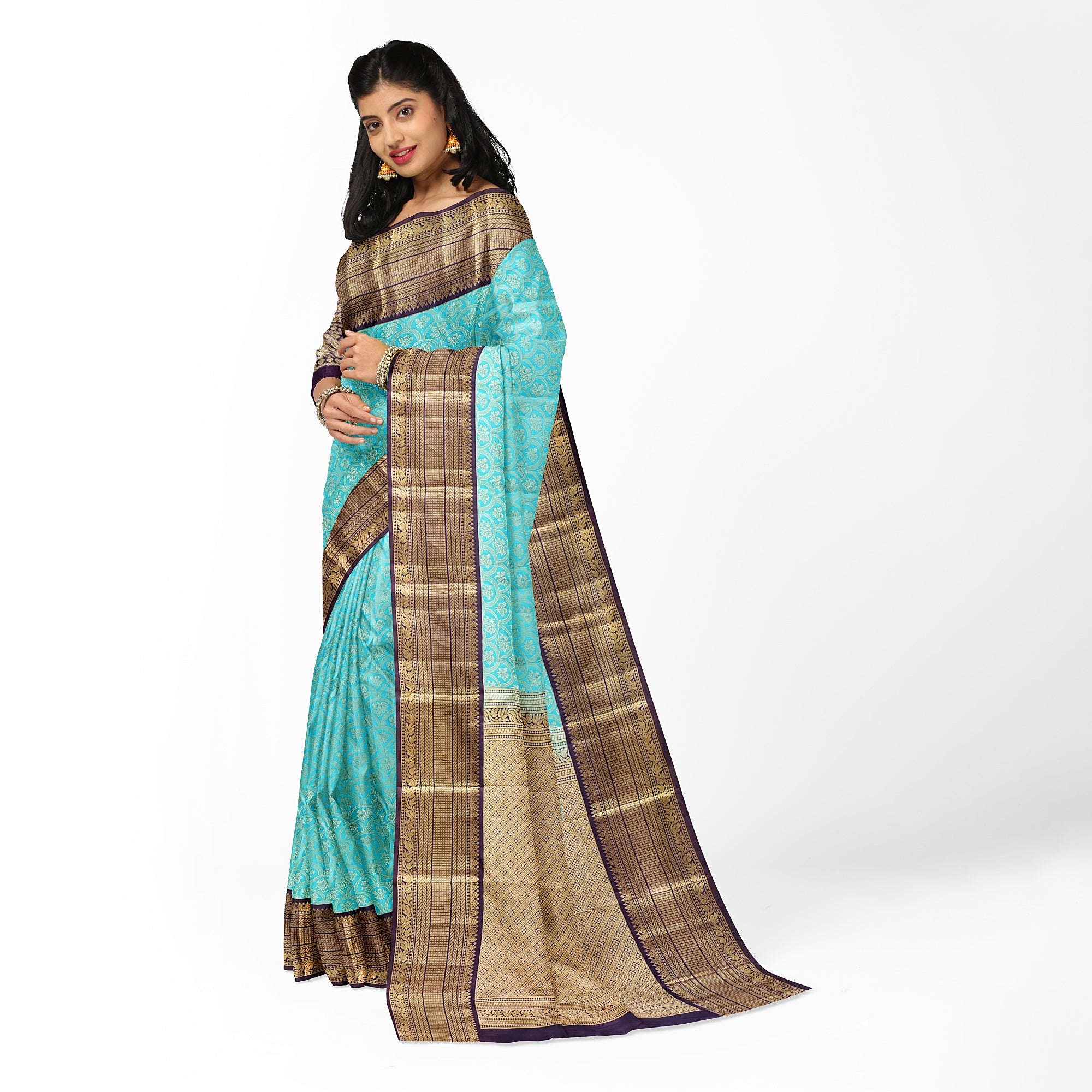 Rama Green Kanjivaram Silk Saree with Maroon Zari Border – Pure Handloom Bridal Saree Online - New Sudarshan Silks`