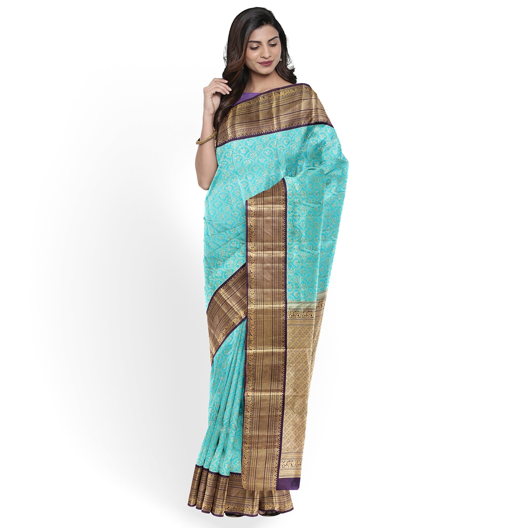 Rama Green Kanjivaram Silk Saree with Maroon Zari Border – Pure Handloom Bridal Saree Online - New Sudarshan Silks`