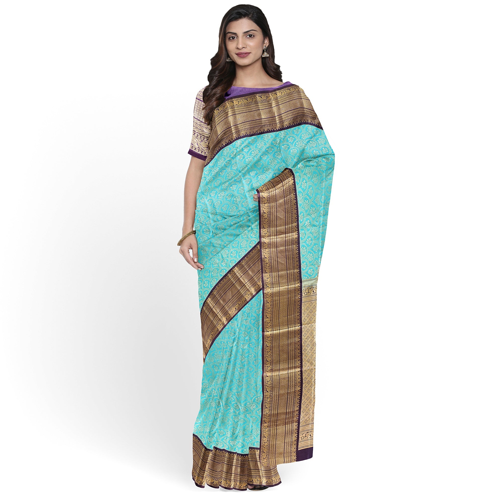 Rama Green Kanjivaram Silk Saree with Maroon Zari Border – Pure Handloom Bridal Saree Online - New Sudarshan Silks`