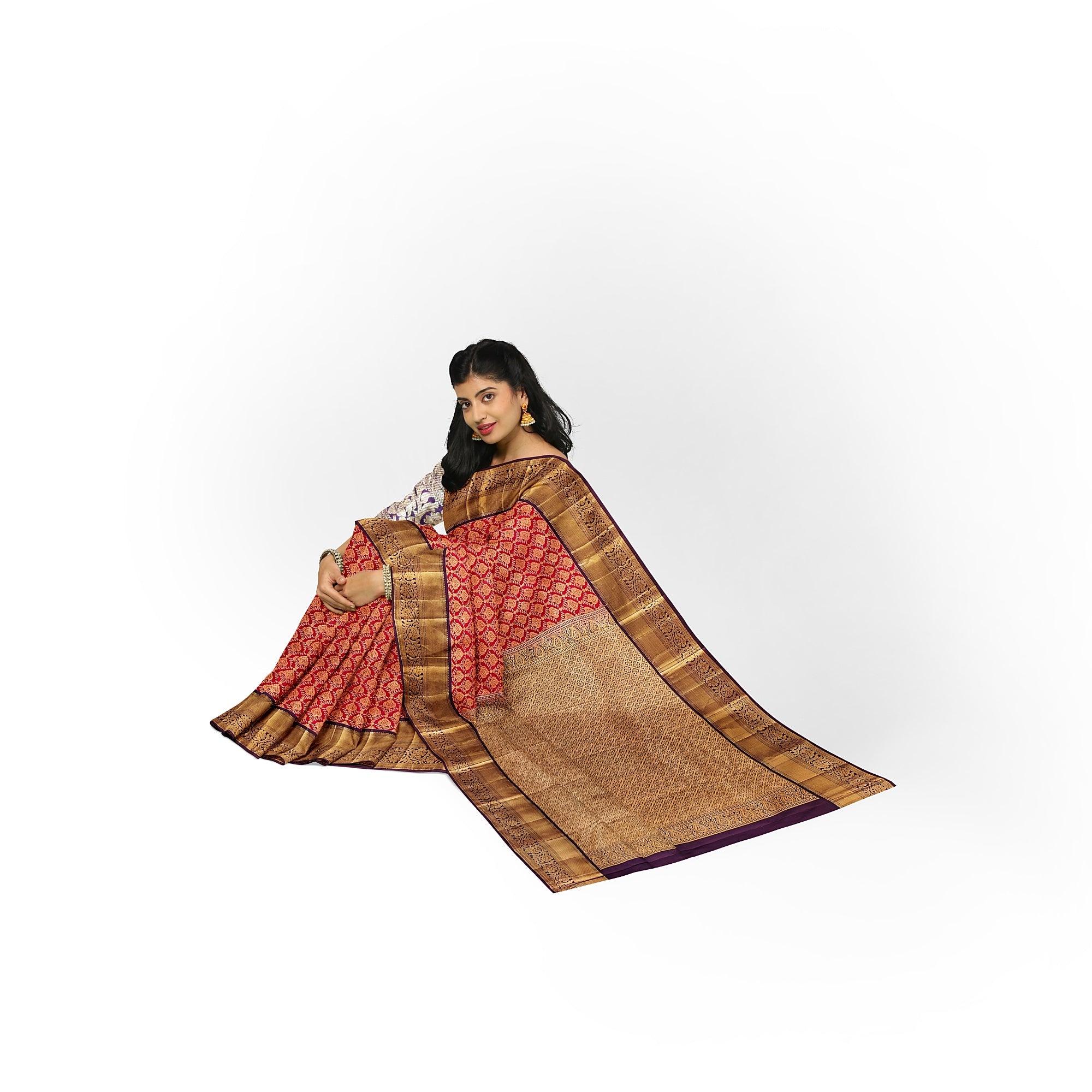 Red Kanjivaram Silk Saree with Maroon Zari Border – Traditional Pure Handloom Wedding Saree Online - New Sudarshan Silks`