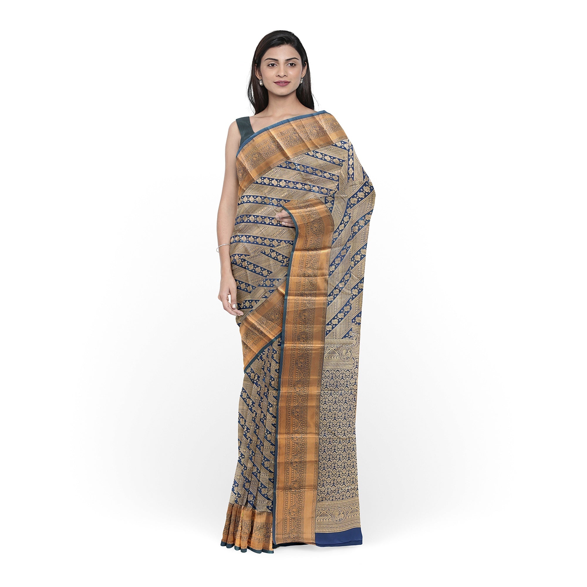 Peacock Green Kanjivaram Silk Saree with Self Zari Border – Pure Handloom Bridal Saree Online - New Sudarshan Silks`