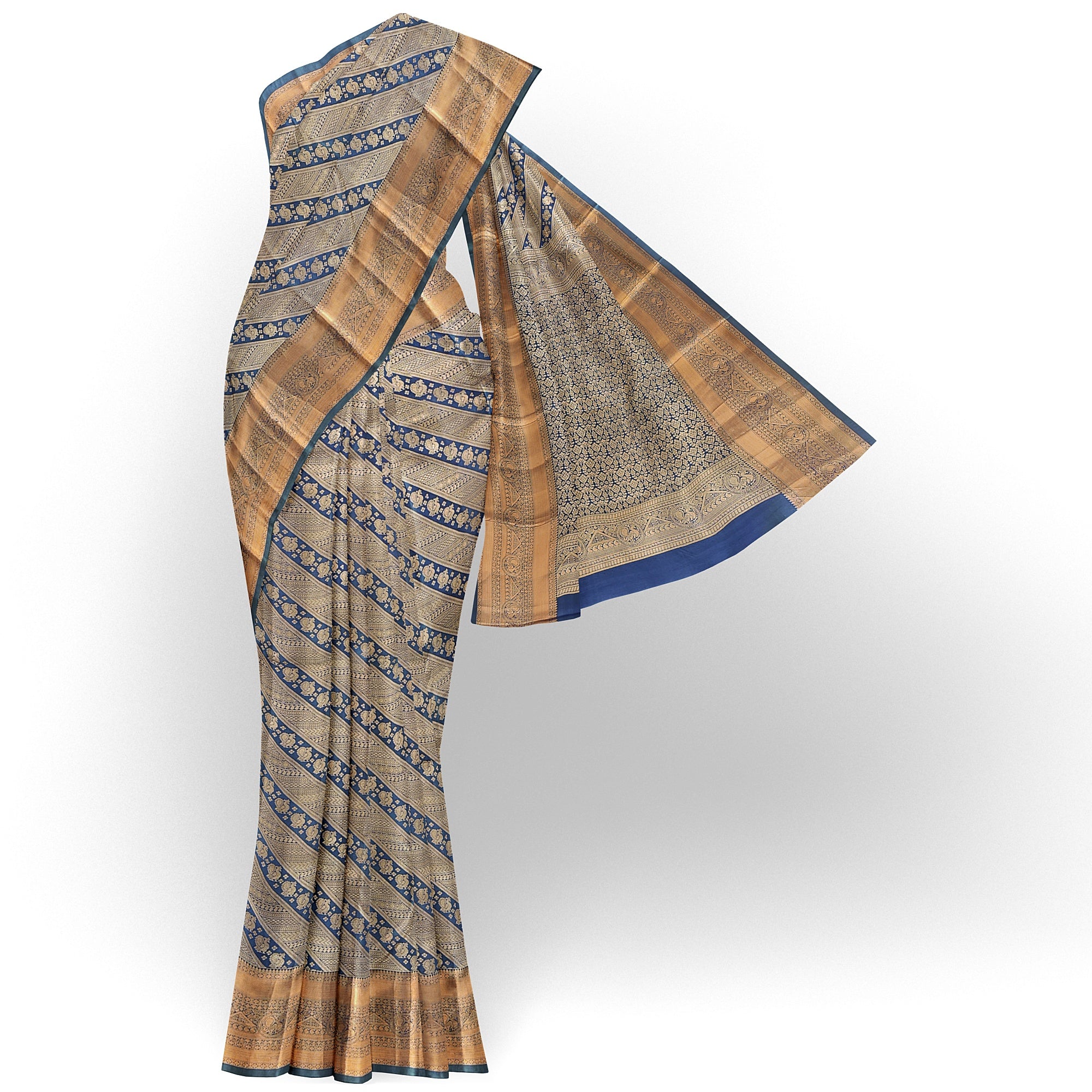 Peacock Green Kanjivaram Silk Saree with Self Zari Border – Pure Handloom Bridal Saree Online - New Sudarshan Silks`