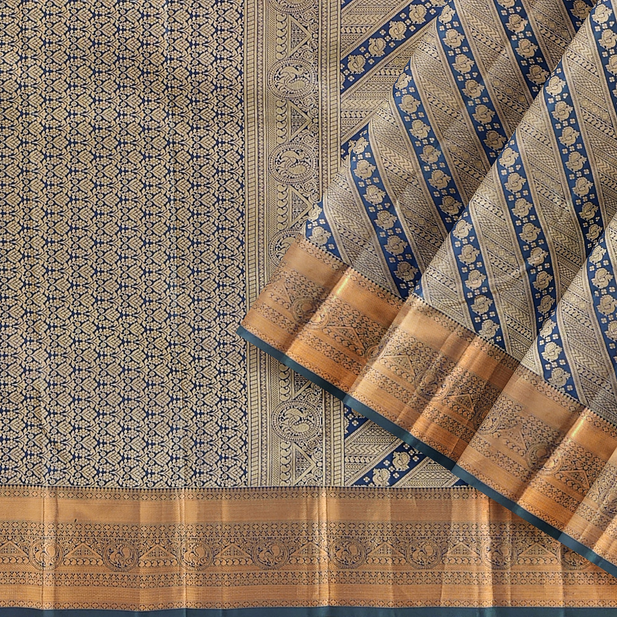 Peacock Green Kanjivaram Silk Saree with Self Zari Border – Pure Handloom Bridal Saree Online - New Sudarshan Silks`