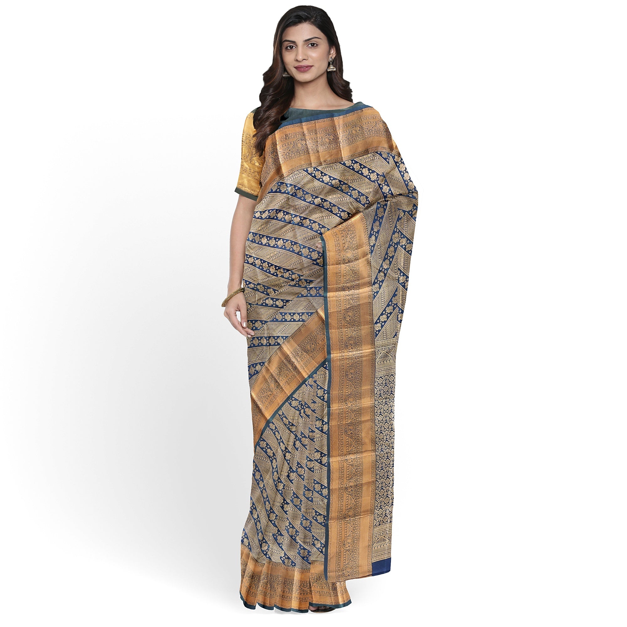 Peacock Green Kanjivaram Silk Saree with Self Zari Border – Pure Handloom Bridal Saree Online - New Sudarshan Silks`