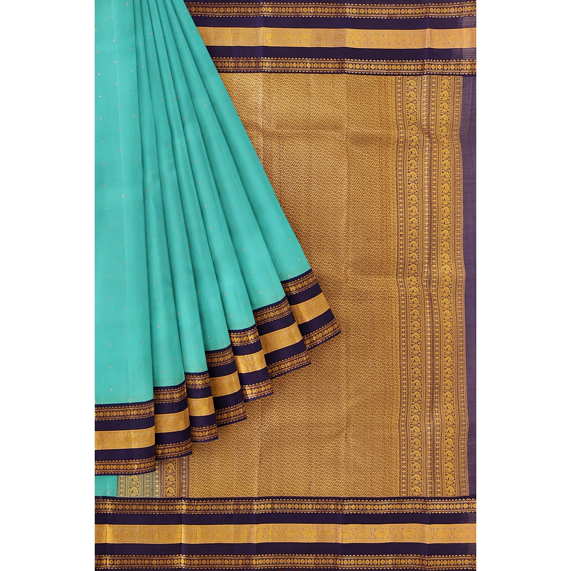 Sky Blue Kanjivaram Silk Saree with Navy Blue Zari Border – Pure Handloom Bridal Saree Online - New Sudarshan Silks`