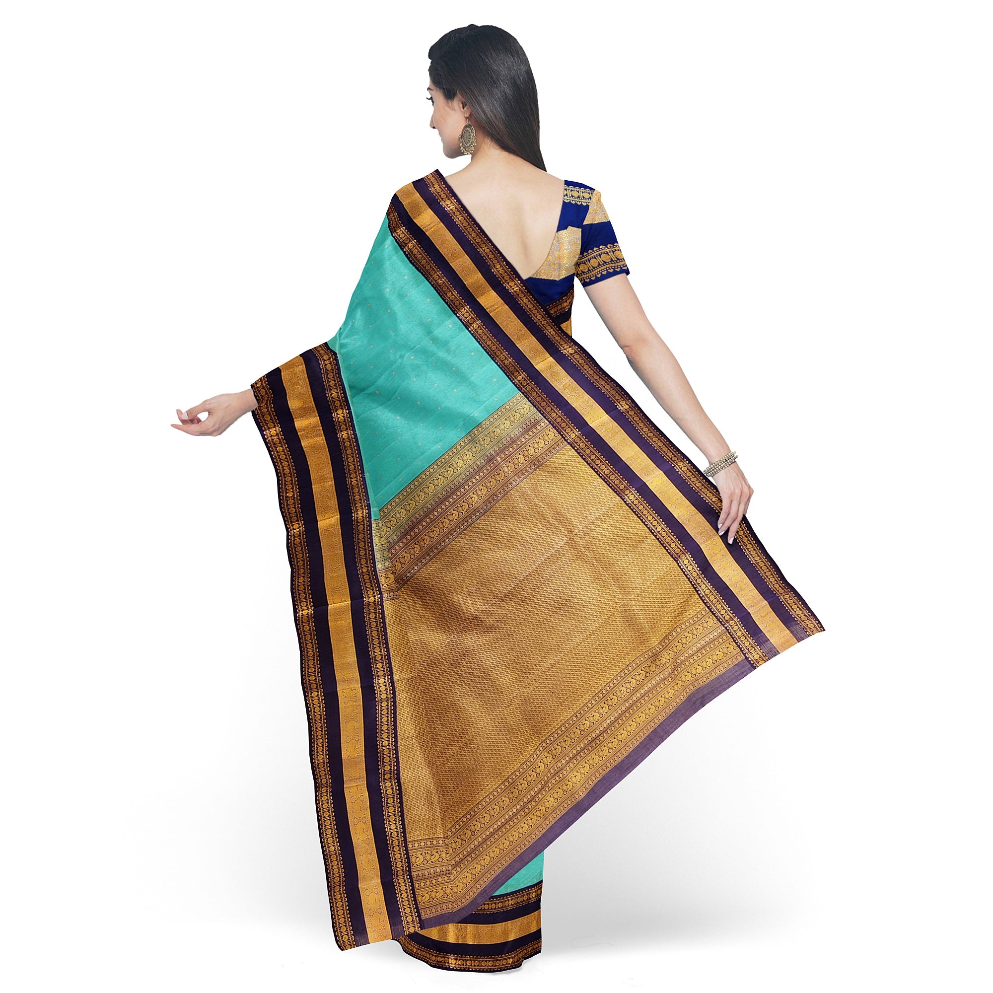 Sky Blue Kanjivaram Silk Saree with Navy Blue Zari Border – Pure Handloom Bridal Saree Online - New Sudarshan Silks`