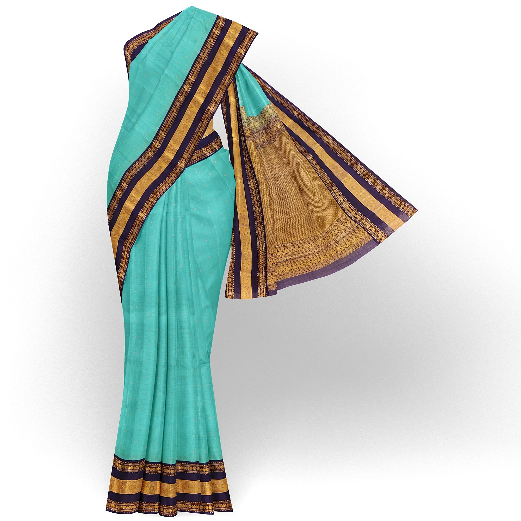 Sky Blue Kanjivaram Silk Saree with Navy Blue Zari Border – Pure Handloom Bridal Saree Online - New Sudarshan Silks`