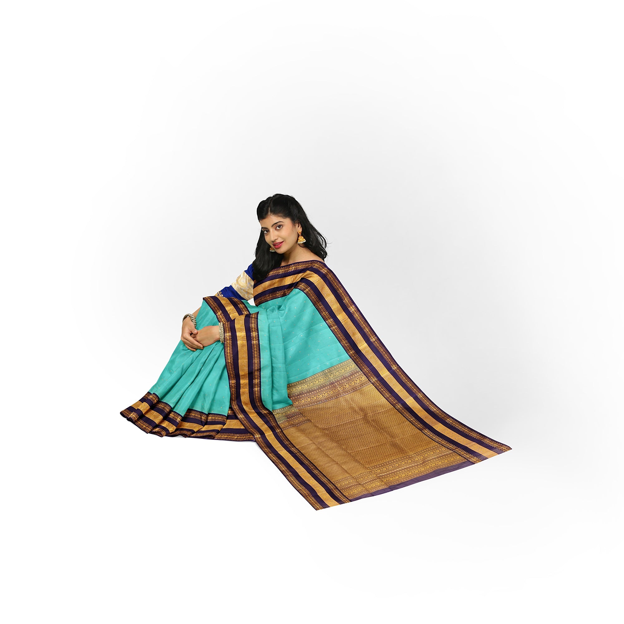 Sky Blue Kanjivaram Silk Saree with Navy Blue Zari Border – Pure Handloom Bridal Saree Online - New Sudarshan Silks`
