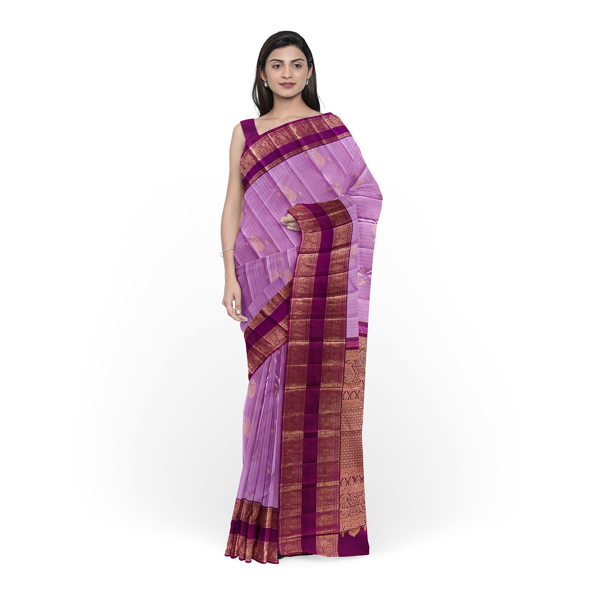 Baby Pink Kanjivaram Silk Saree with Dark Pink Zari Border – Pure Handloom Bridal Saree Online - New Sudarshan Silks`