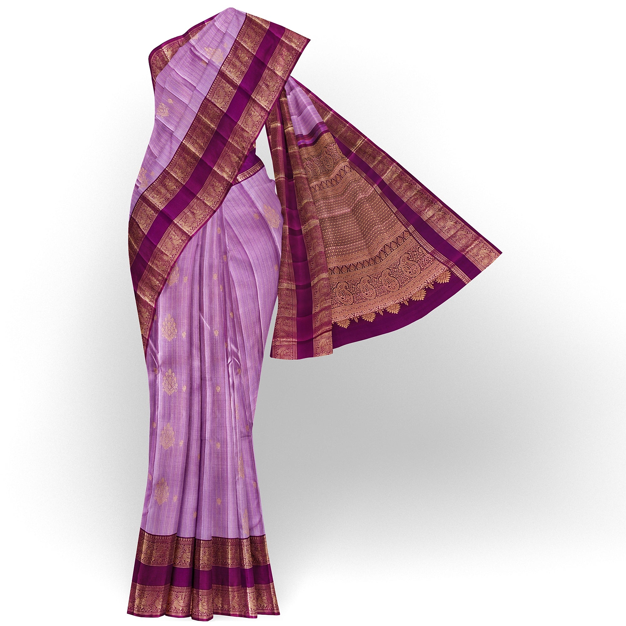 Baby Pink Kanjivaram Silk Saree with Dark Pink Zari Border – Pure Handloom Bridal Saree Online - New Sudarshan Silks`