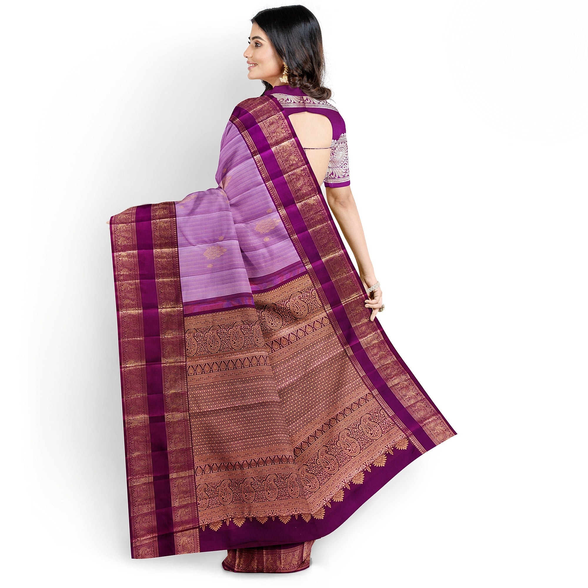 Baby Pink Kanjivaram Silk Saree with Dark Pink Zari Border – Pure Handloom Bridal Saree Online - New Sudarshan Silks`