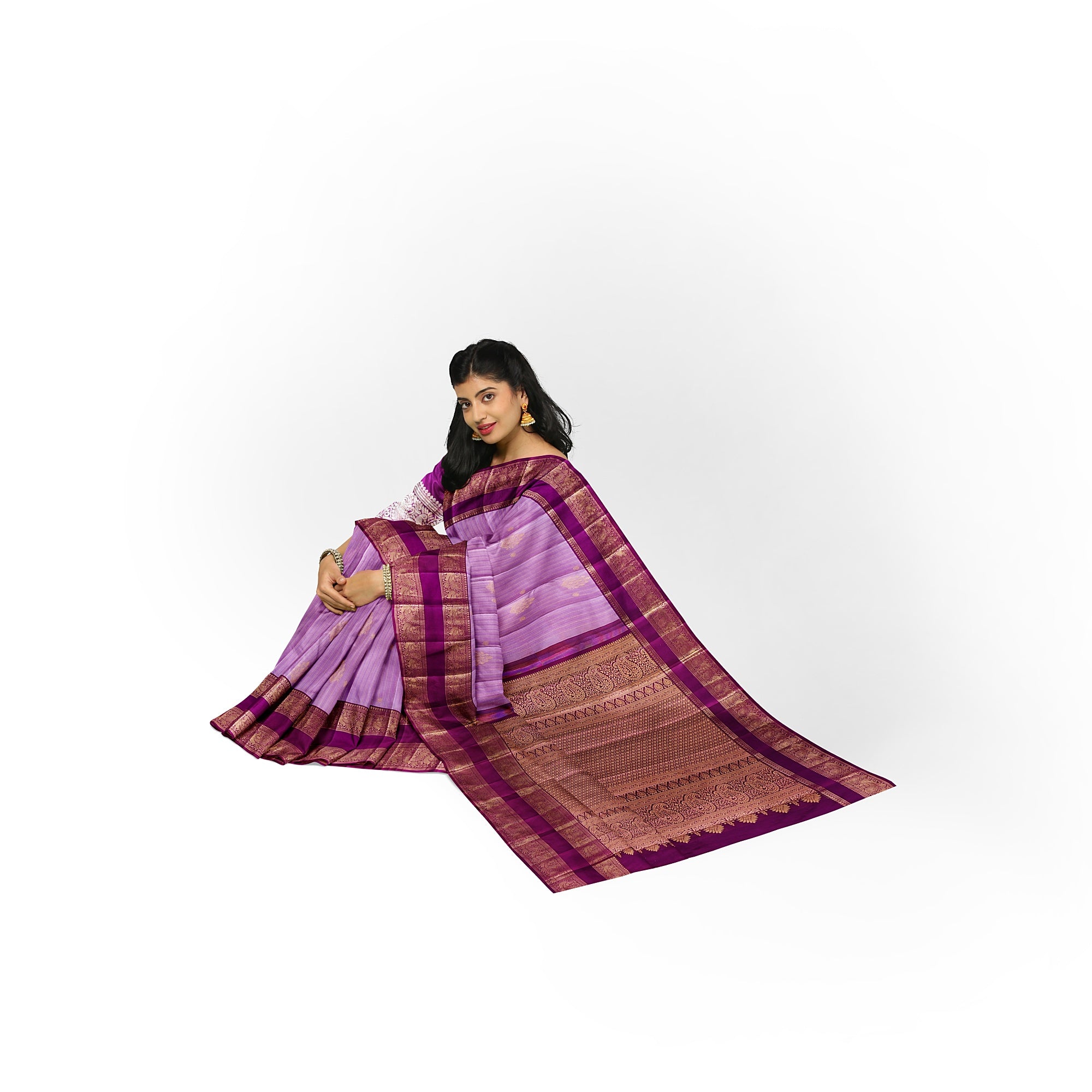 Baby Pink Kanjivaram Silk Saree with Dark Pink Zari Border – Pure Handloom Bridal Saree Online - New Sudarshan Silks`